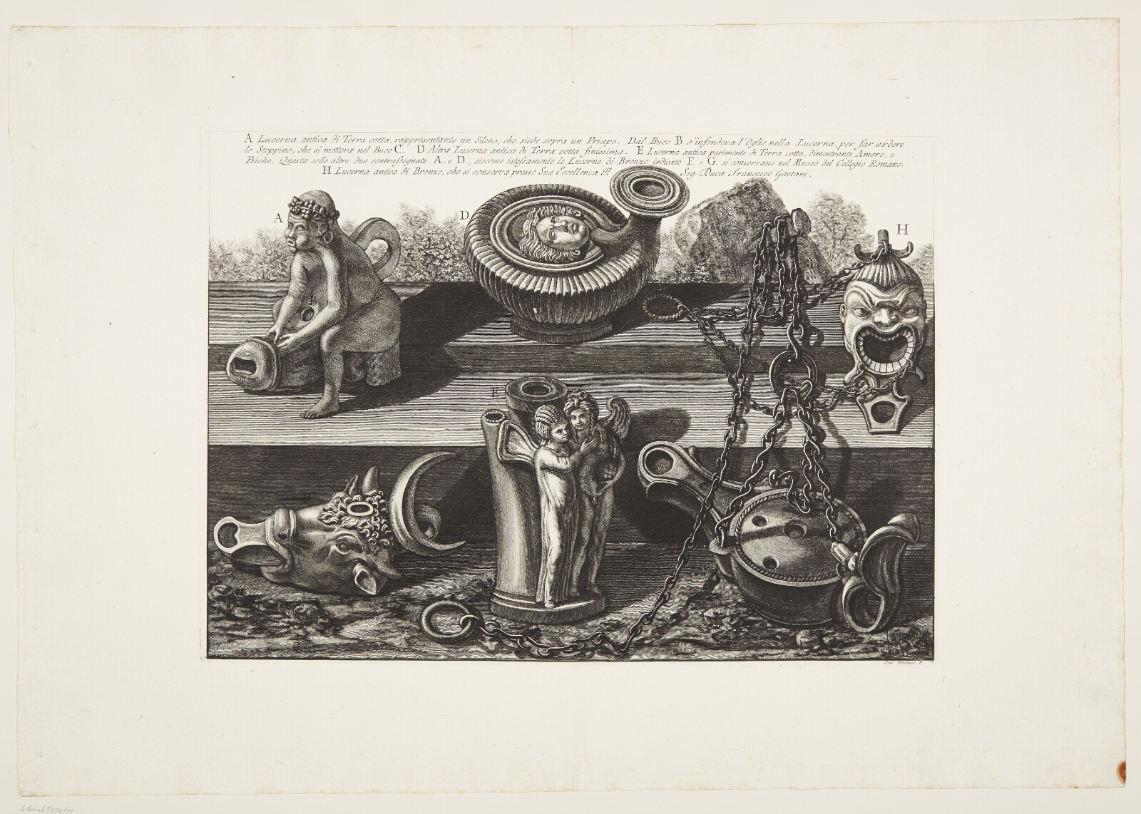 Giovanni Battista Piranesi, Bronze- og terracottalamper, hvoraf en er formet som den siddende silen Priapus