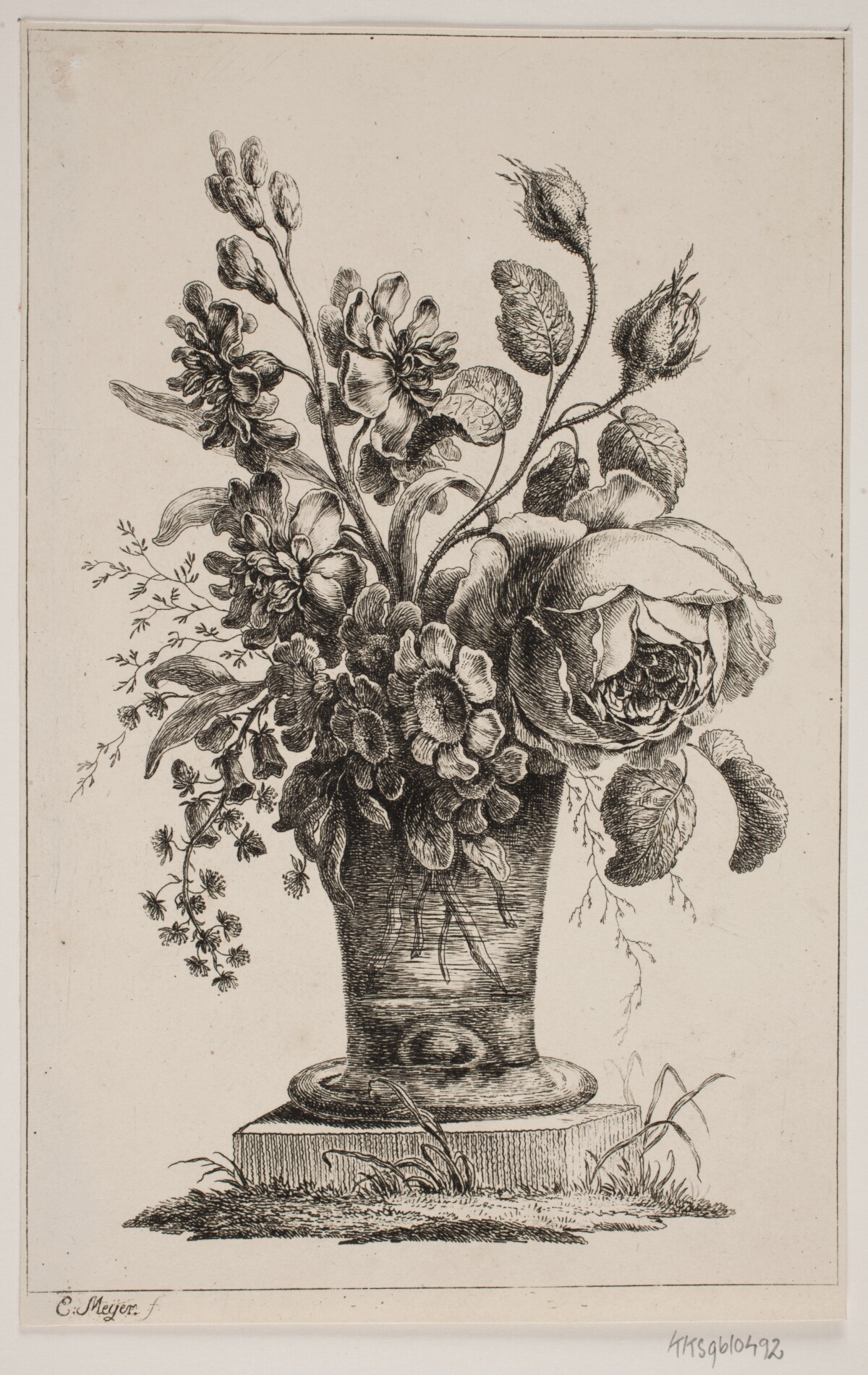 Blomster i et Glas, en Rose, Aurikler m.v., 1763 – 1809, Elias Meyer ...