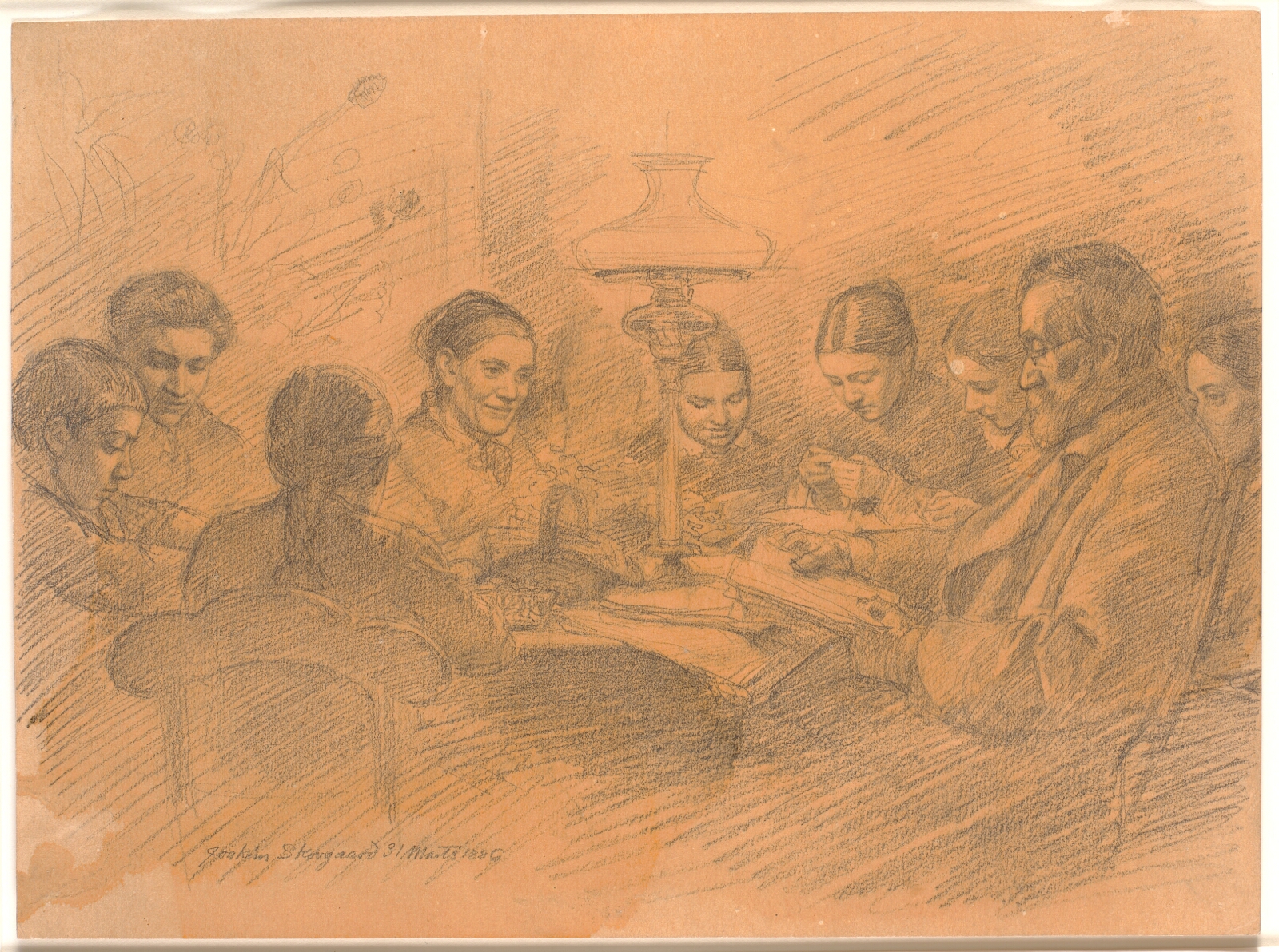Joakim Skovgaard, Familien Johan Lange samlet omkring lampen