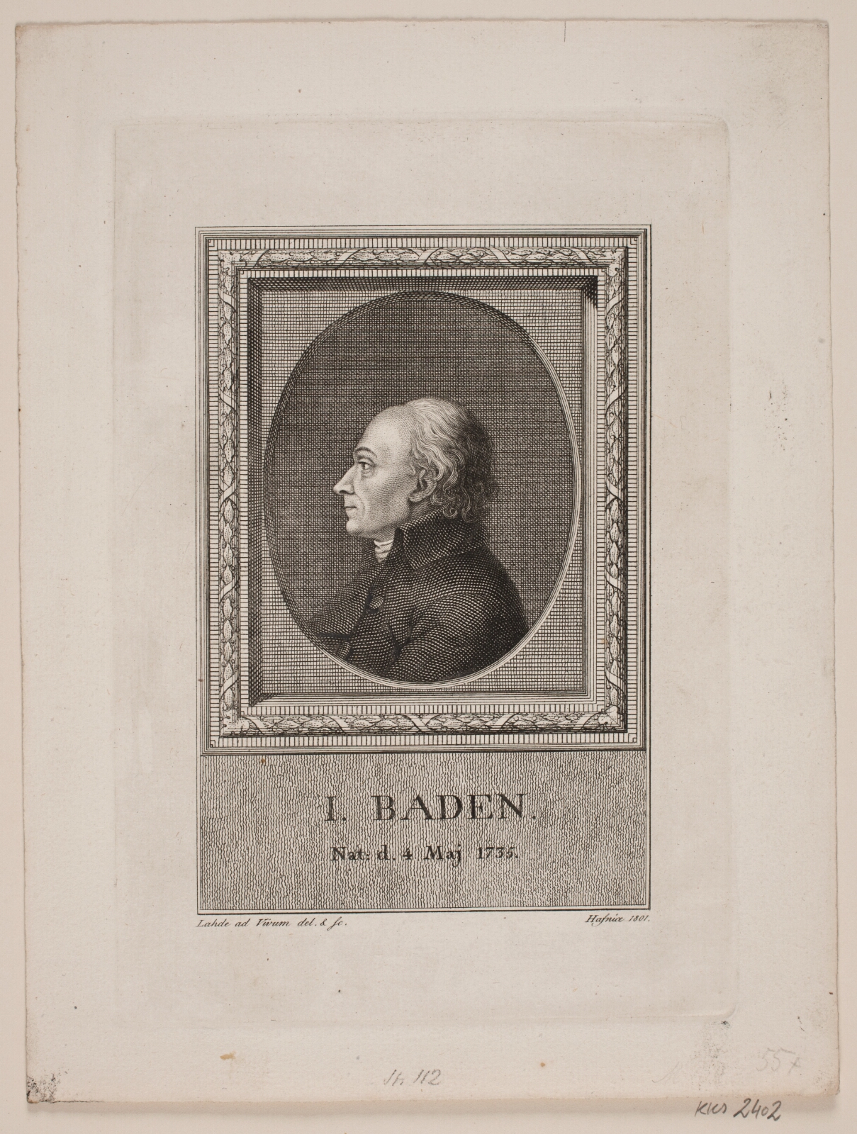 Gerhard Ludvig Lahde, Portræt af I. Baden