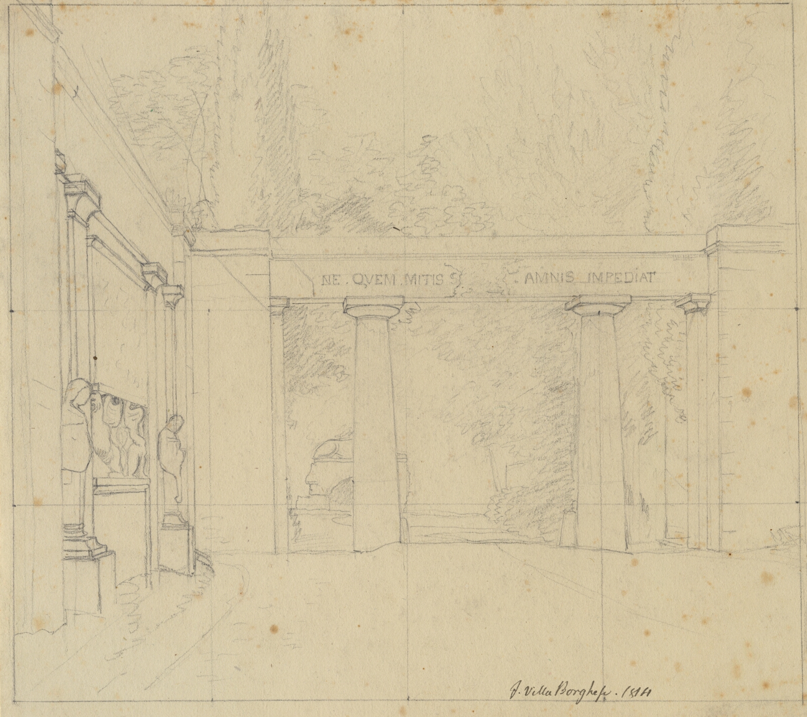 C.W. Eckersberg, Parti fra Villa Borgheses have med Porta Ægiziana, Rom.