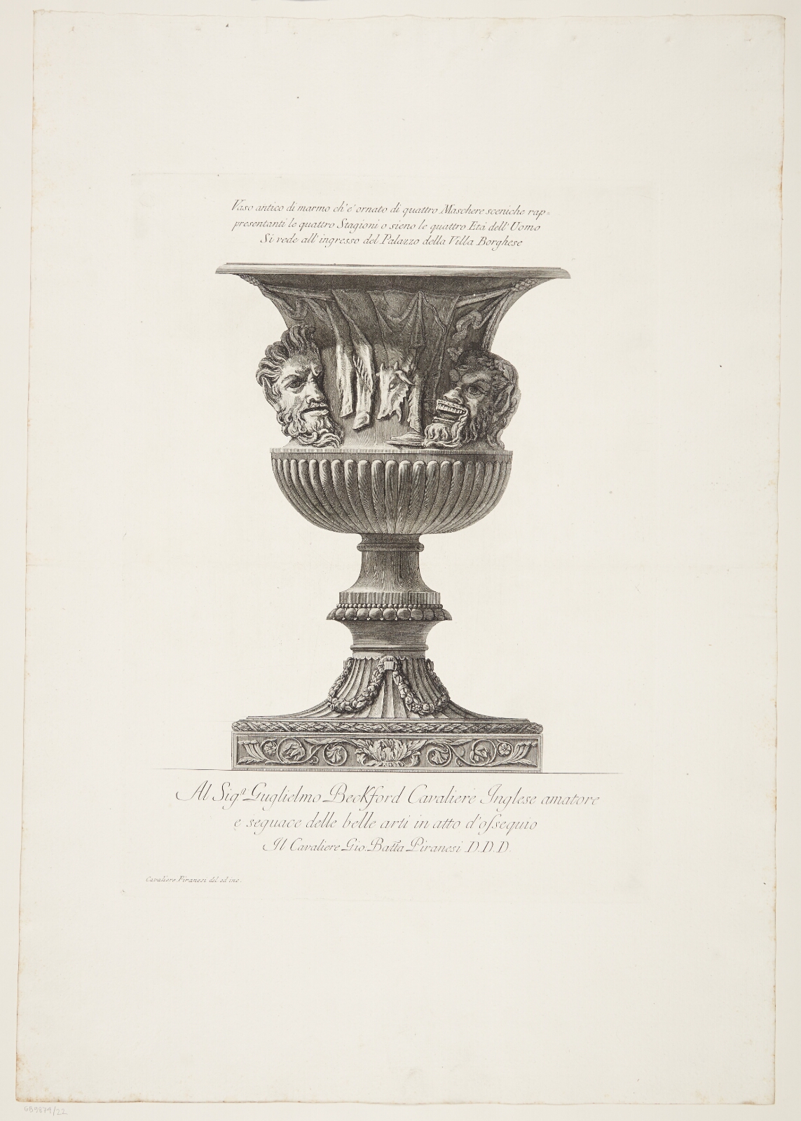 Giovanni Battista Piranesi, Marmorvase, dekoreret med fire masker, som repræsenterer de fire årstider og de fire livsaldre