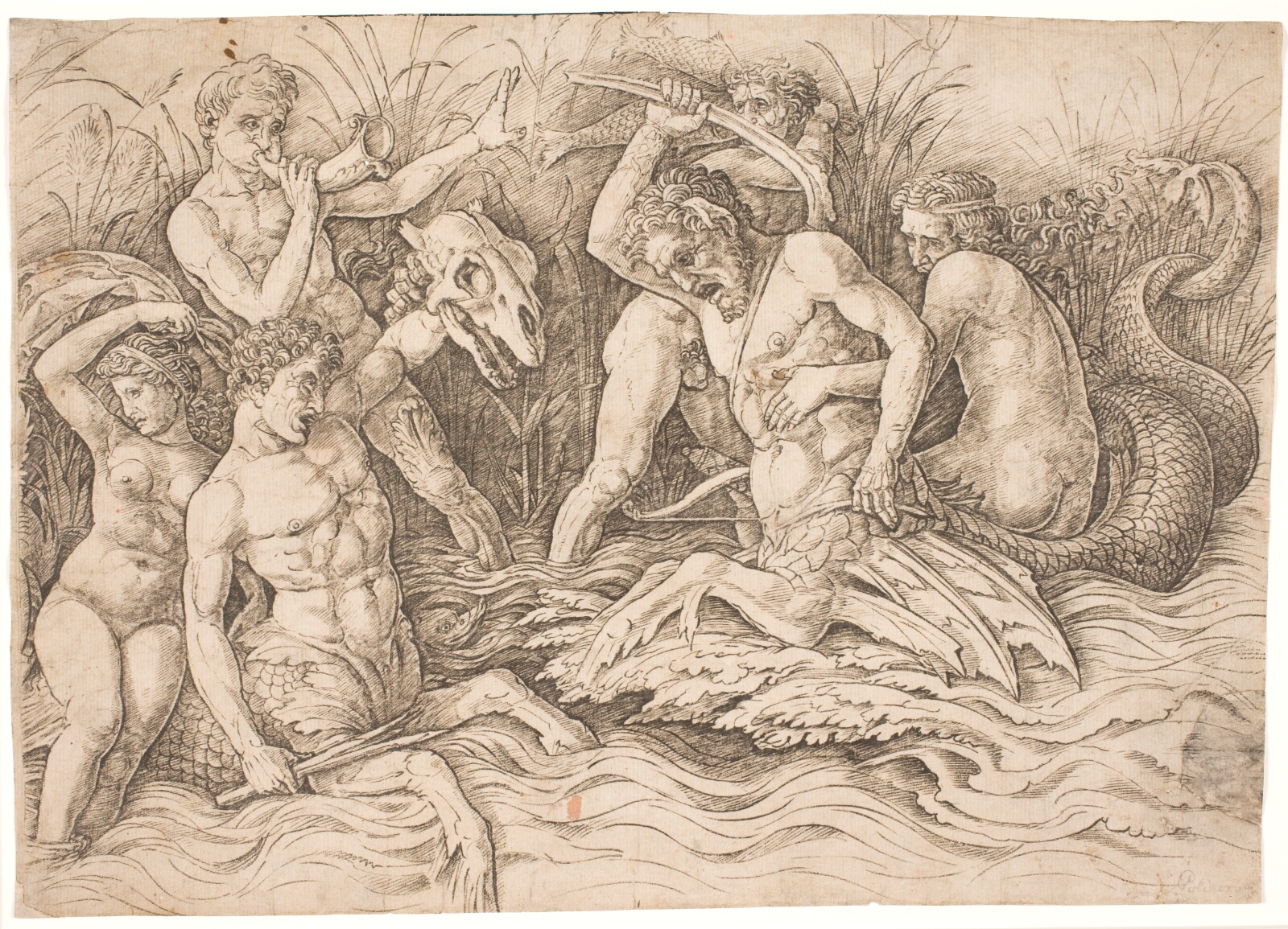 Andrea Mantegna, Havgudernes kamp, højre halvdel