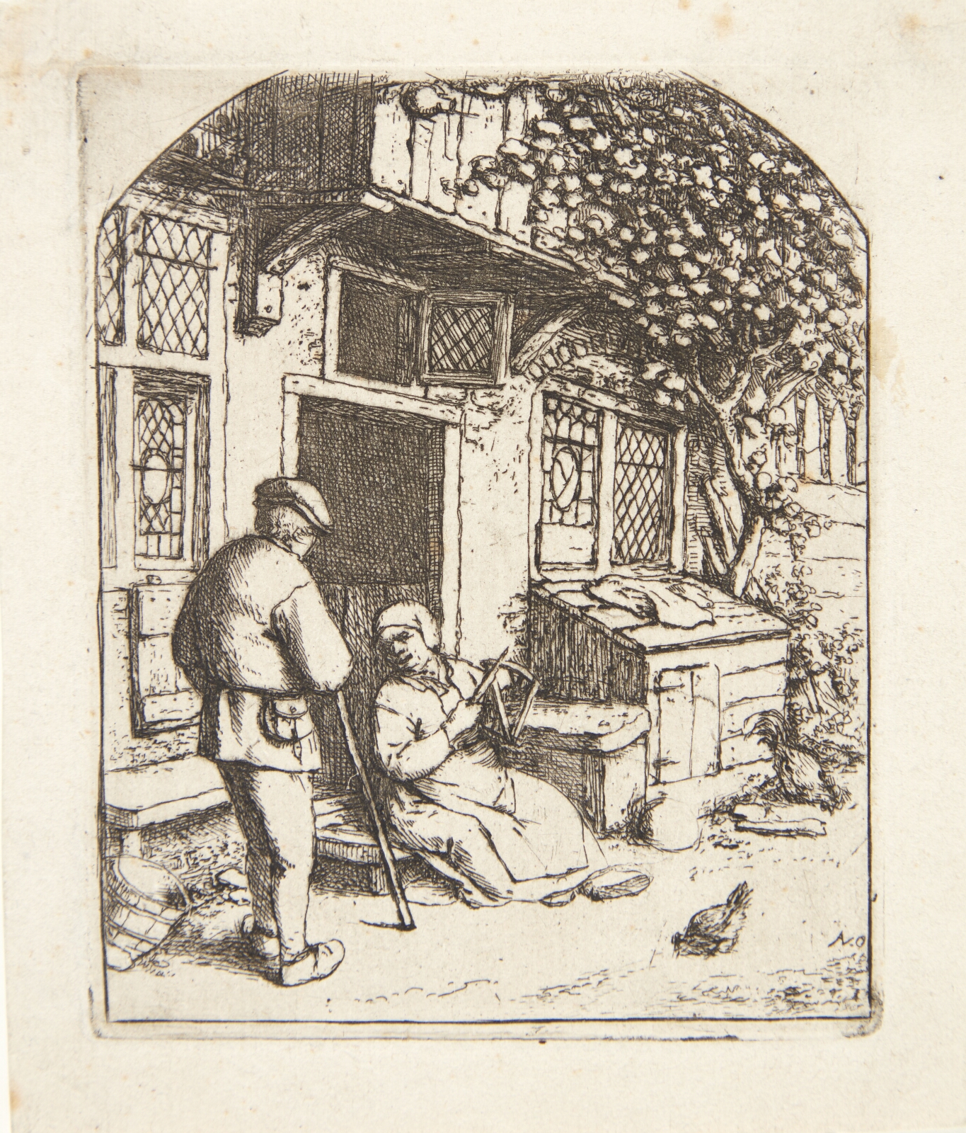 Adriaen van Ostade, Mand i samtale med en kvinde, som vinder garn