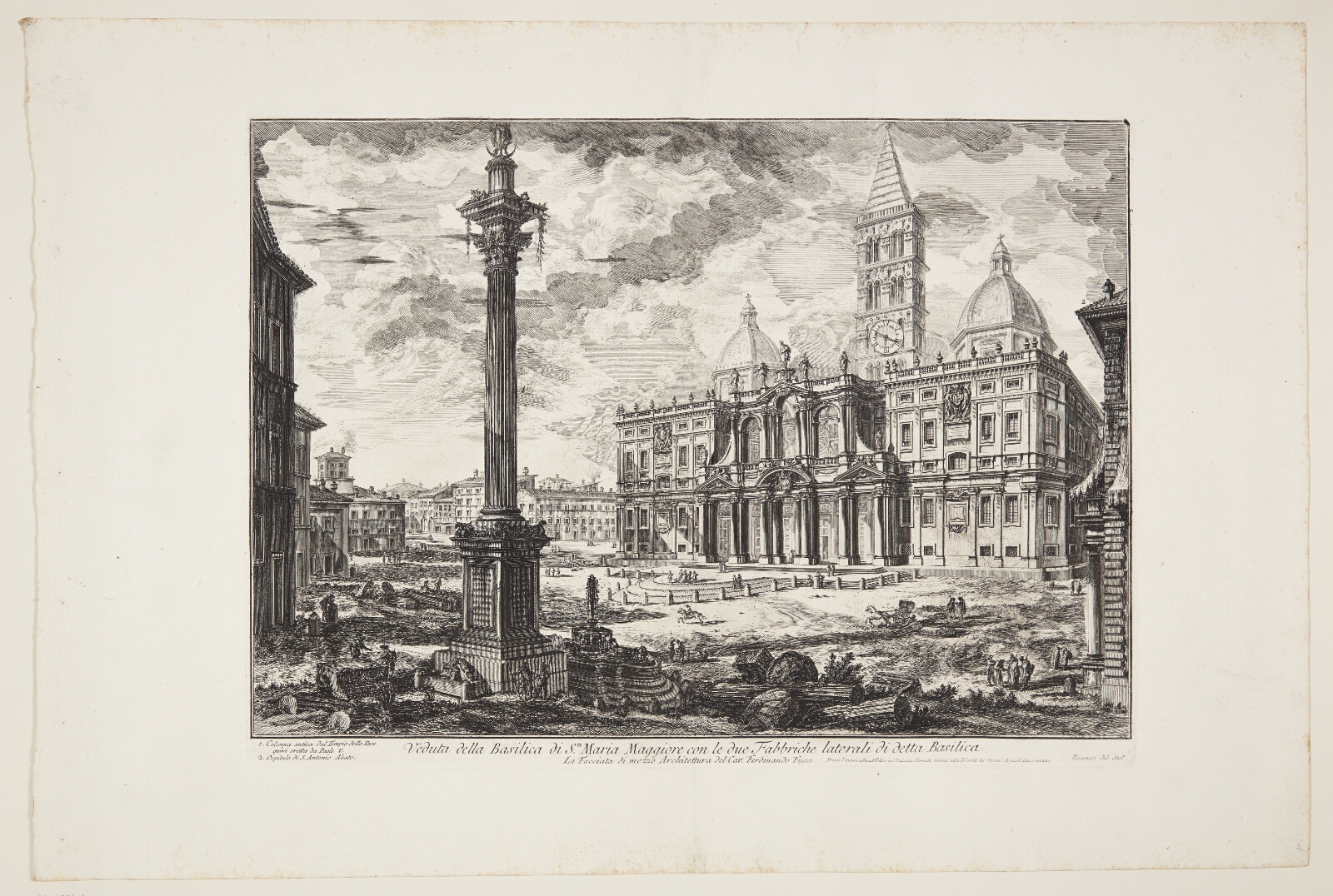 Giovanni Battista Piranesi, Udsigt mod Basilica di Santa Maria Maggiore, med dens sidebygninger og søjlen ved Konstantinbasilikaen i forgrunden