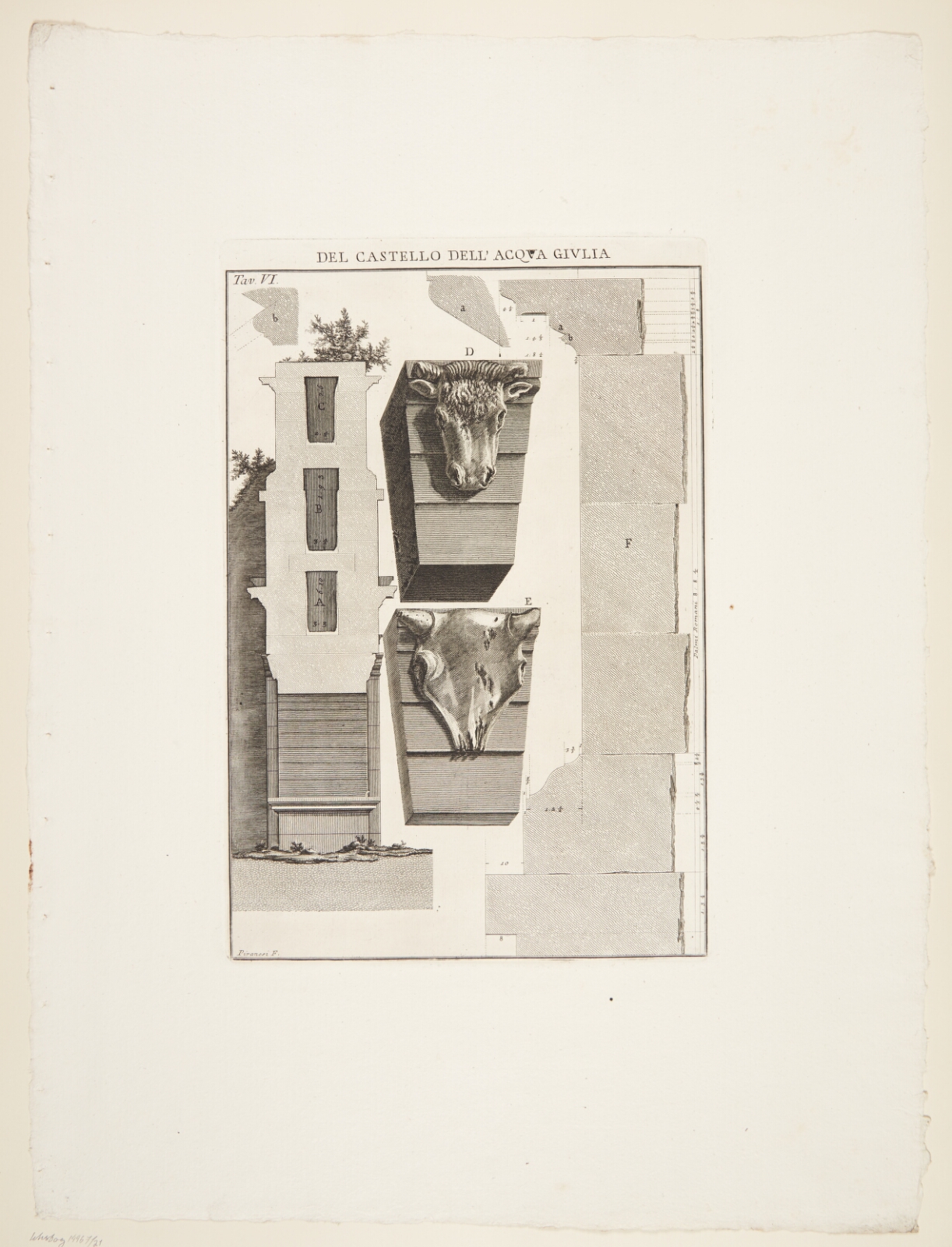 Giovanni Battista Piranesi, Snit og detaljer af Porta S. Lorenza, med oksehoveder hugget i sten