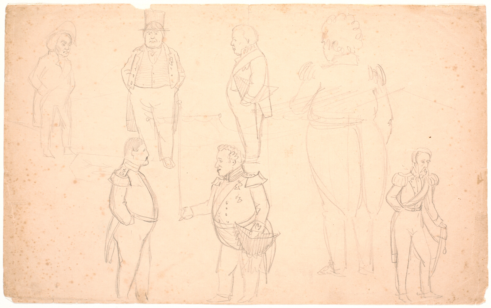 P.C. Skovgaard, Karikatur af bl.a. A.S. Ørsted, Frederik VII, Christian VIII og sandsynligvis Frederik VI.