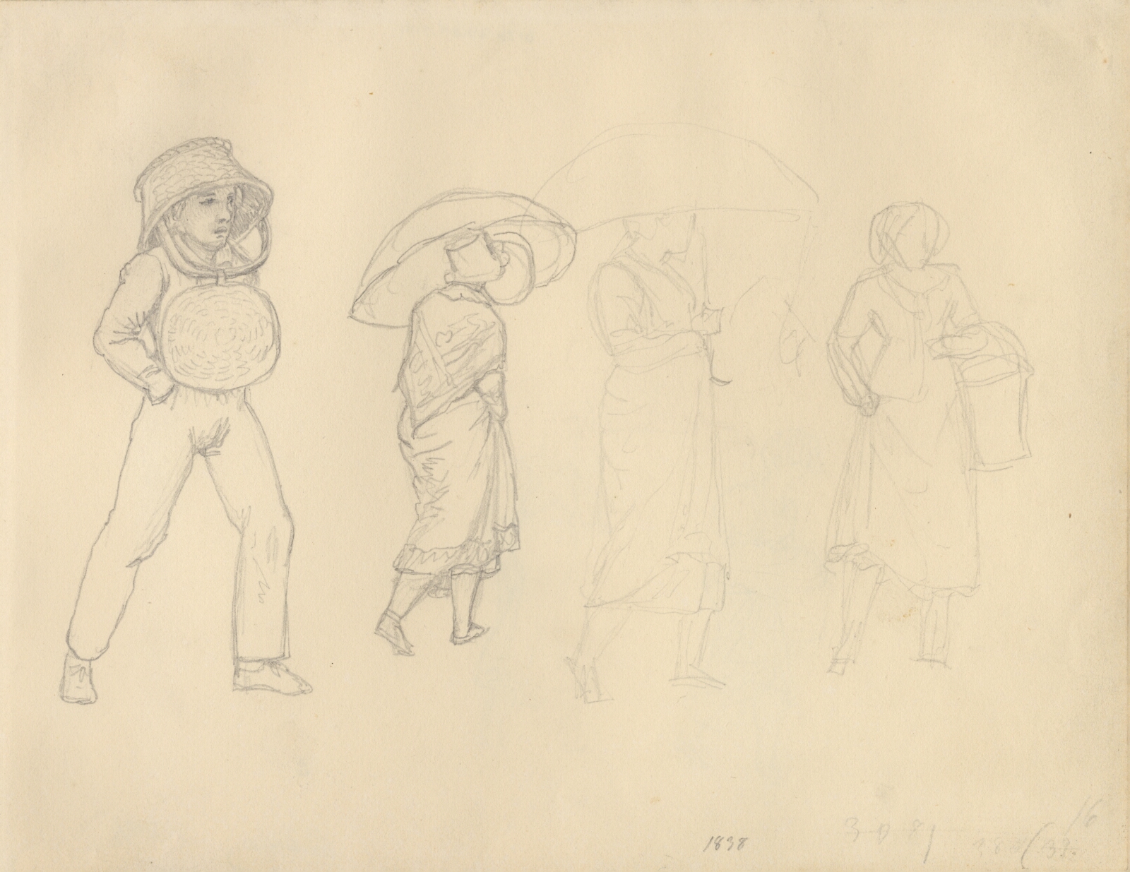 C.W. Eckersberg, Studie af fire figurer på gaden i regnvejr.