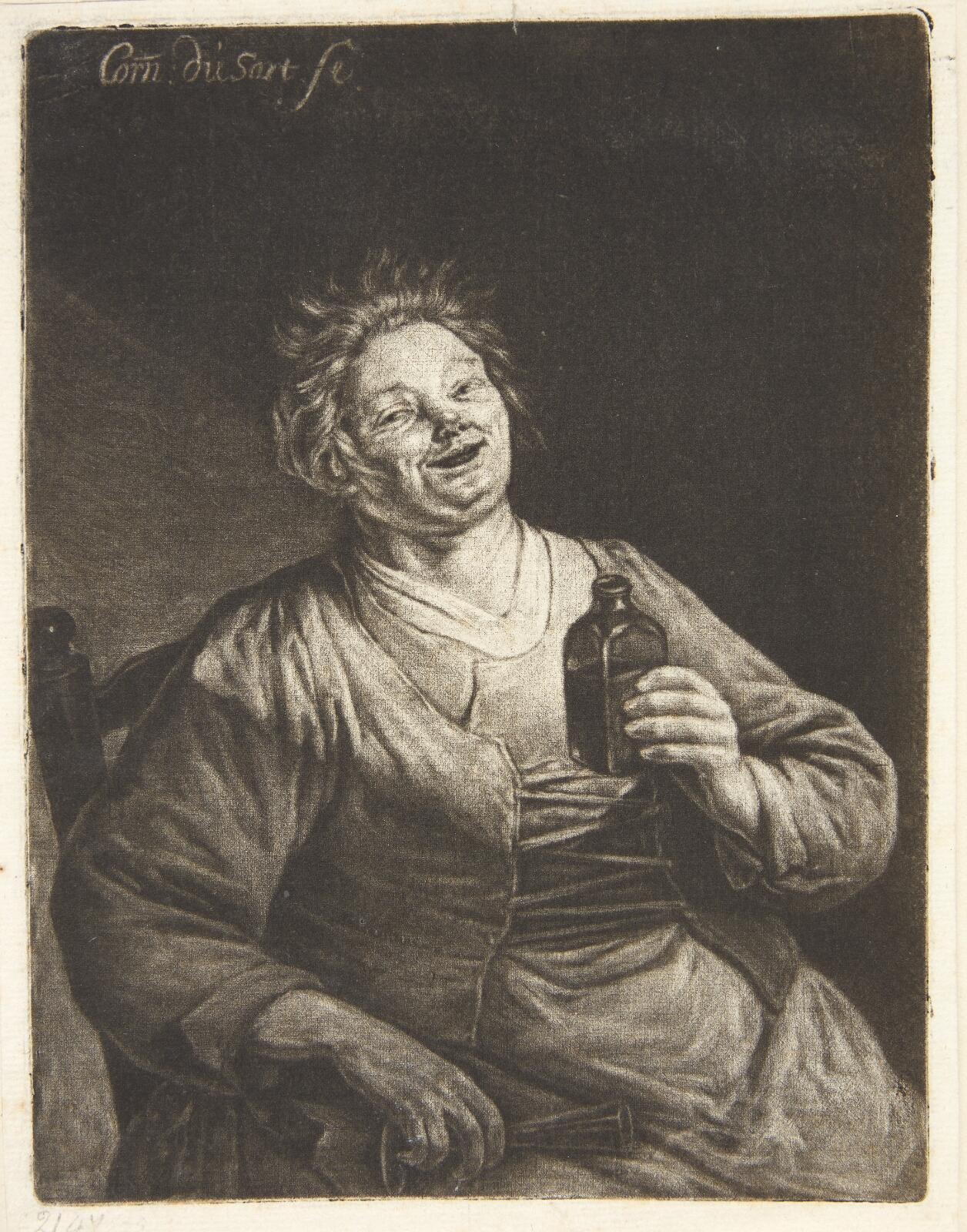 Cornelis Dusart, Leende kvinde med en flaske i hånden