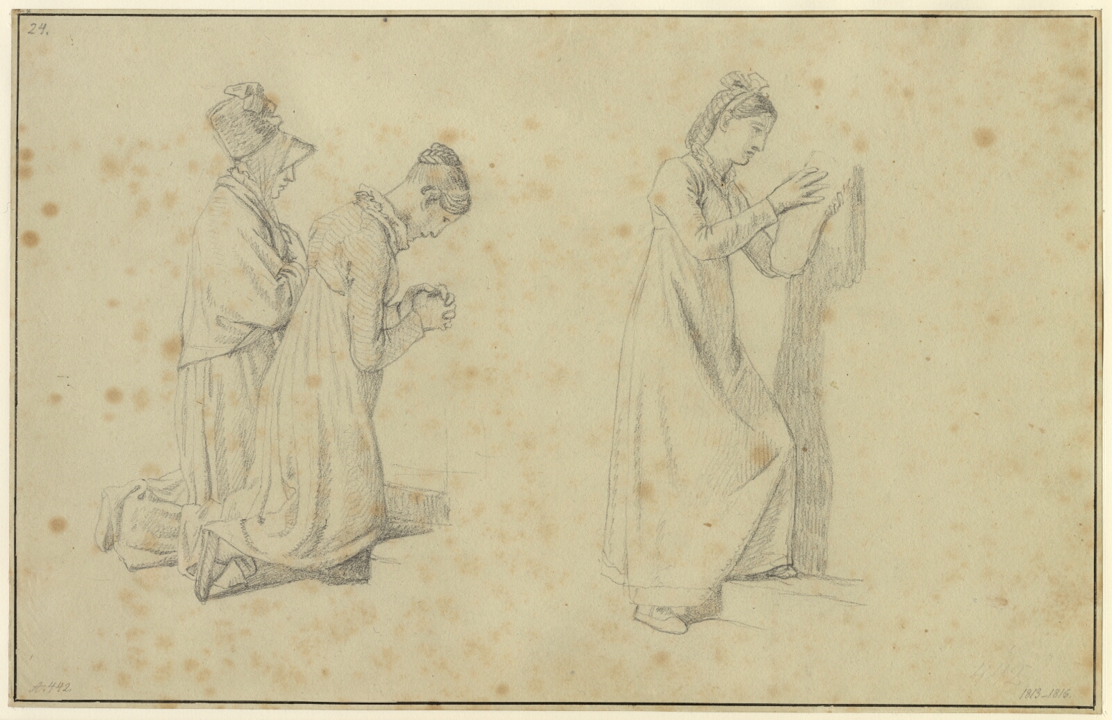 C.W. Eckersberg, Studie af en stående og to knælende kvindefigurer