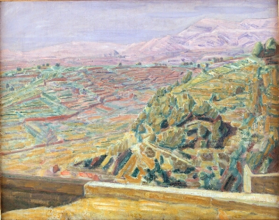Udsigt fra Slotspladsen, Cagnes, Larsen Stevns, Niels, 1923