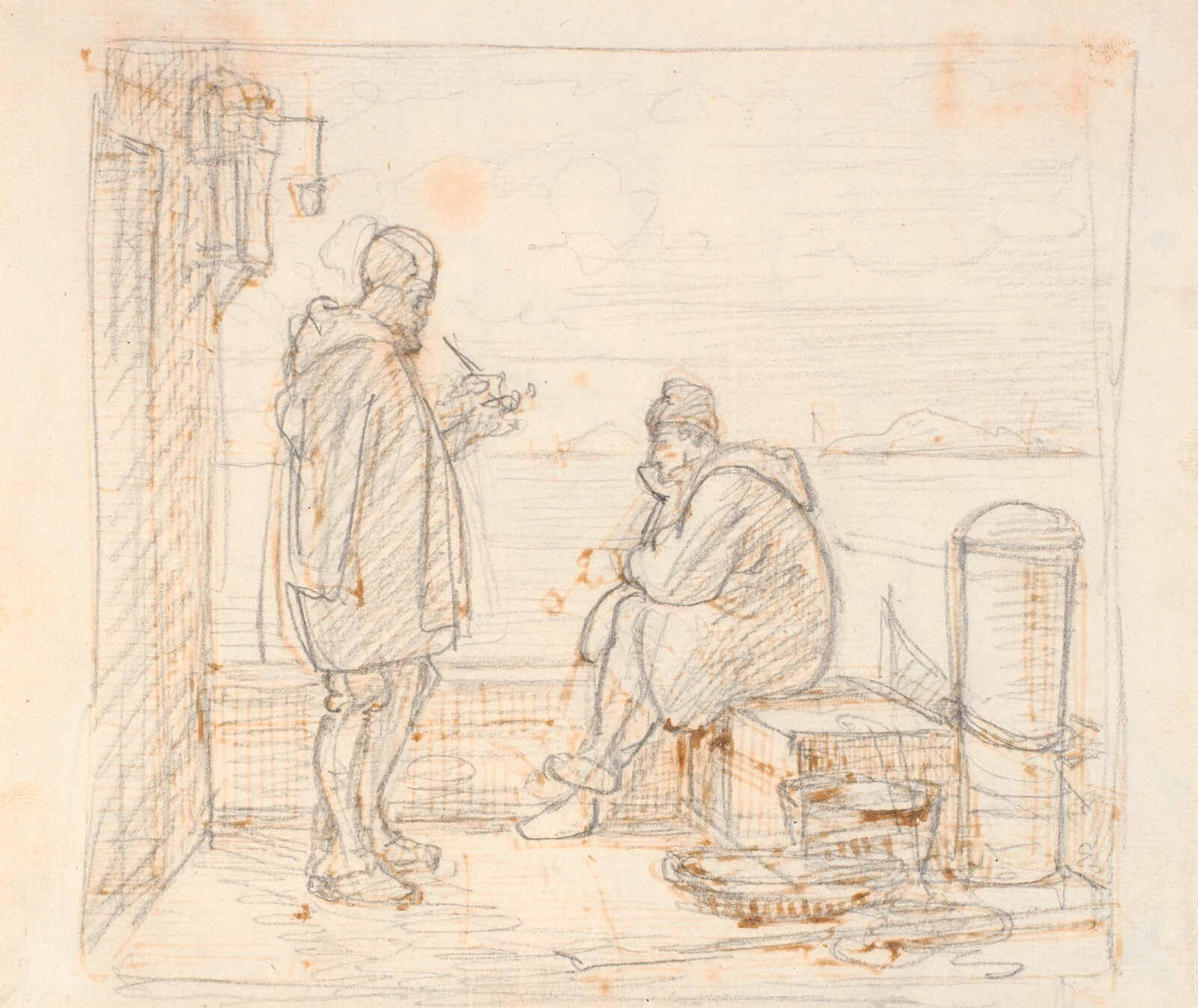 Wilhelm Marstrand, To italienere på en mole ved havet