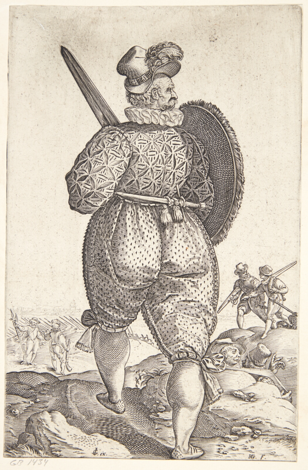 Hendrick Goltzius, Rygvendt kriger med rundt skjold