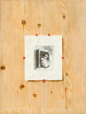 Trompe l'Oeil. Board with an Etching of a Man with a Pipe