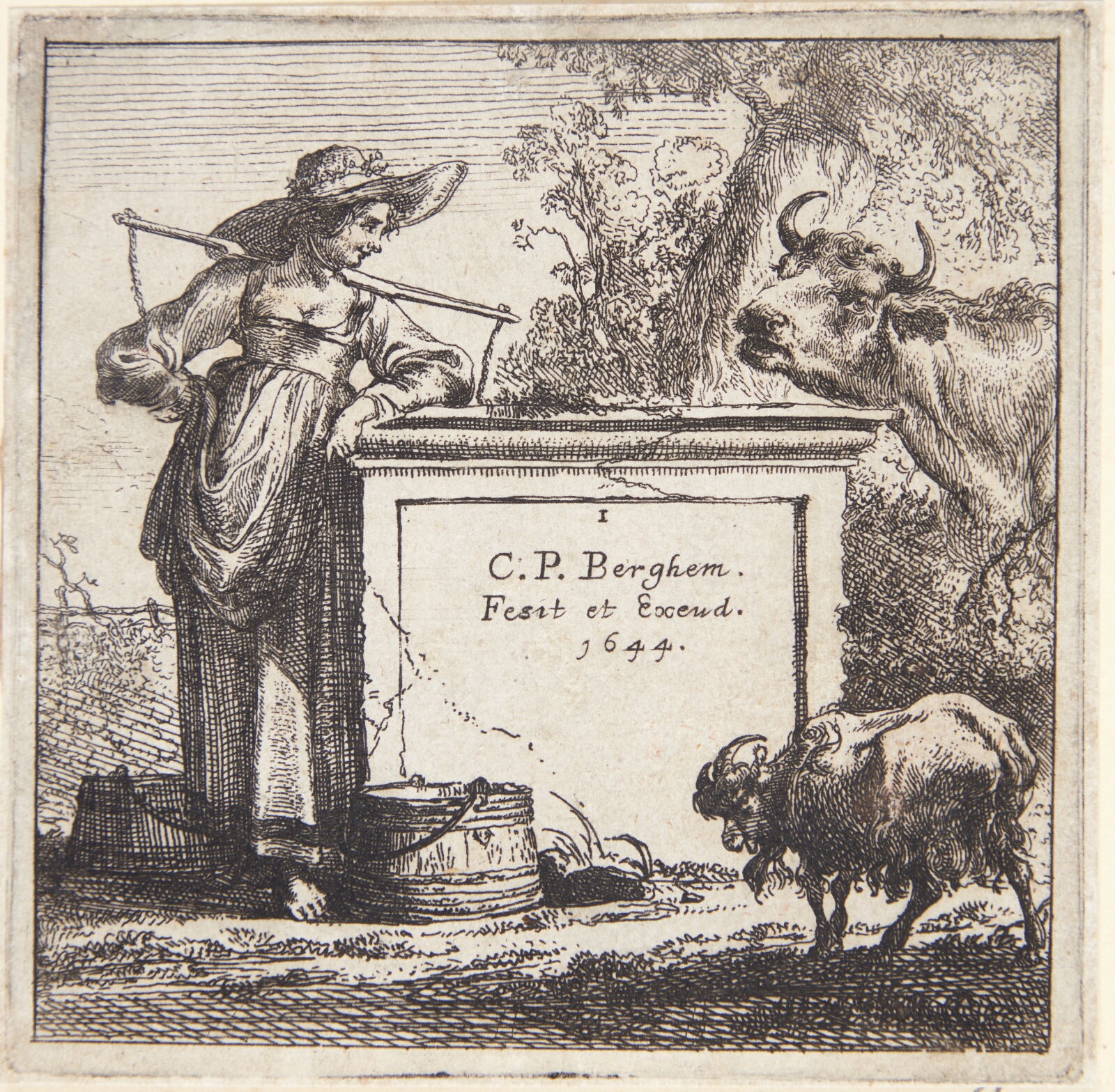 Nicolaes Berchem, Malkepige lænet mod en piedestal