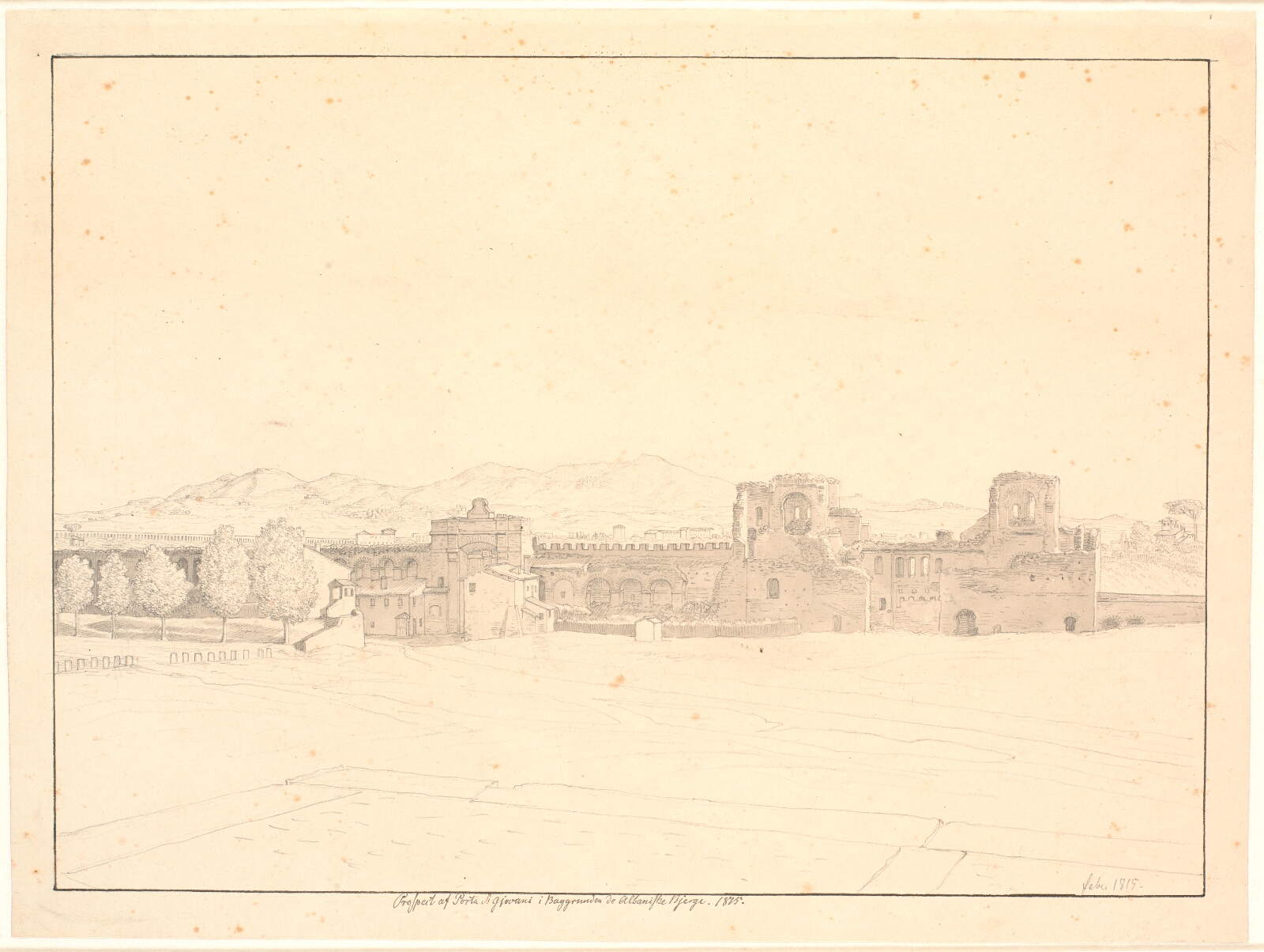 C.W. Eckersberg, Udsigt fra pladsen ved S. Giovanni in Laterano mod Porta S. Giovanni og den aurelianske mur, Rom