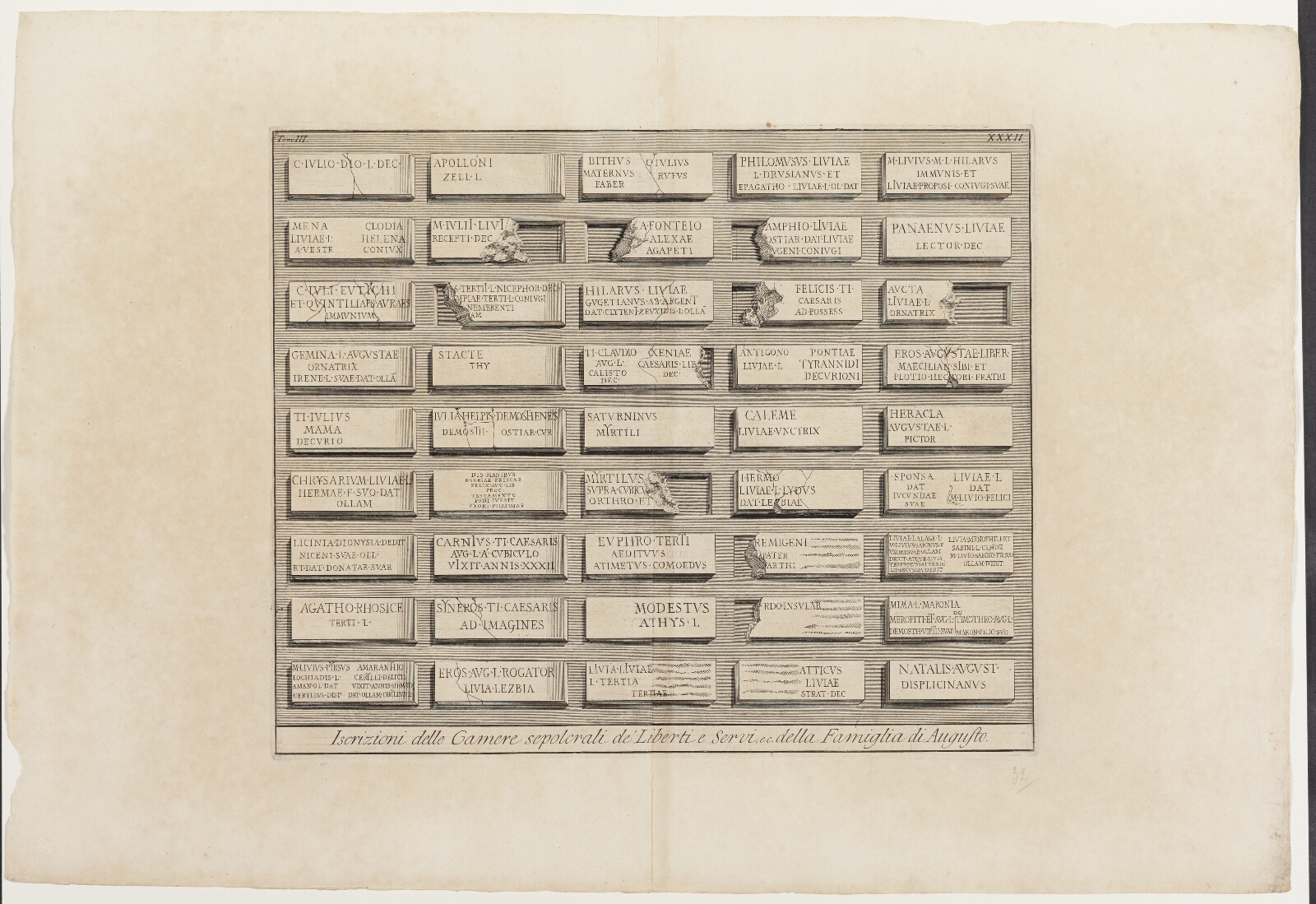 Giovanni Battista Piranesi, Iscrizioni delle Camere sepolcrali de' Liberti e Servi, ec. della Famiglia di Augusto, XXXII