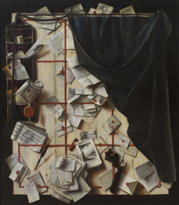 Trompe l'oeil. Board Partition with Letter Rack and Music Book