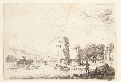 Ruiner med et tårn ved en flodbred, Saftleven, Herman, 1640