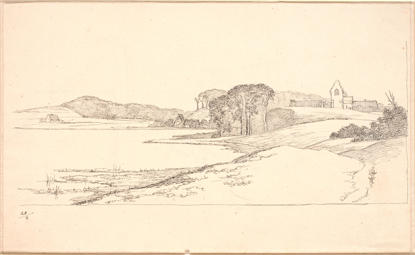 Johan Thomas Lundbye, Parti ved Søllerød Sø, t.h. kirken