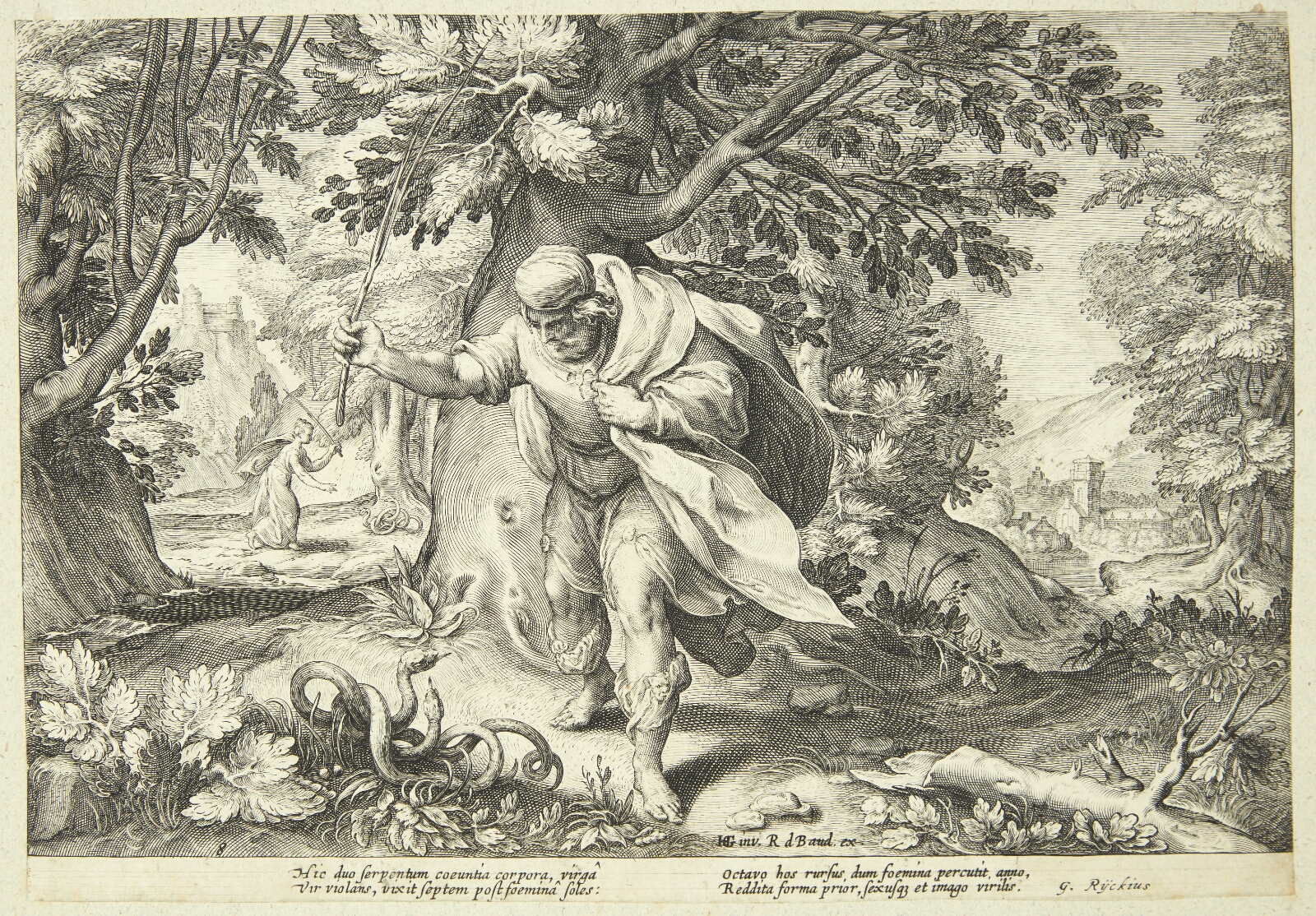 Hendrick Goltzius, Teiresias slår to parrende slanger med sin stok