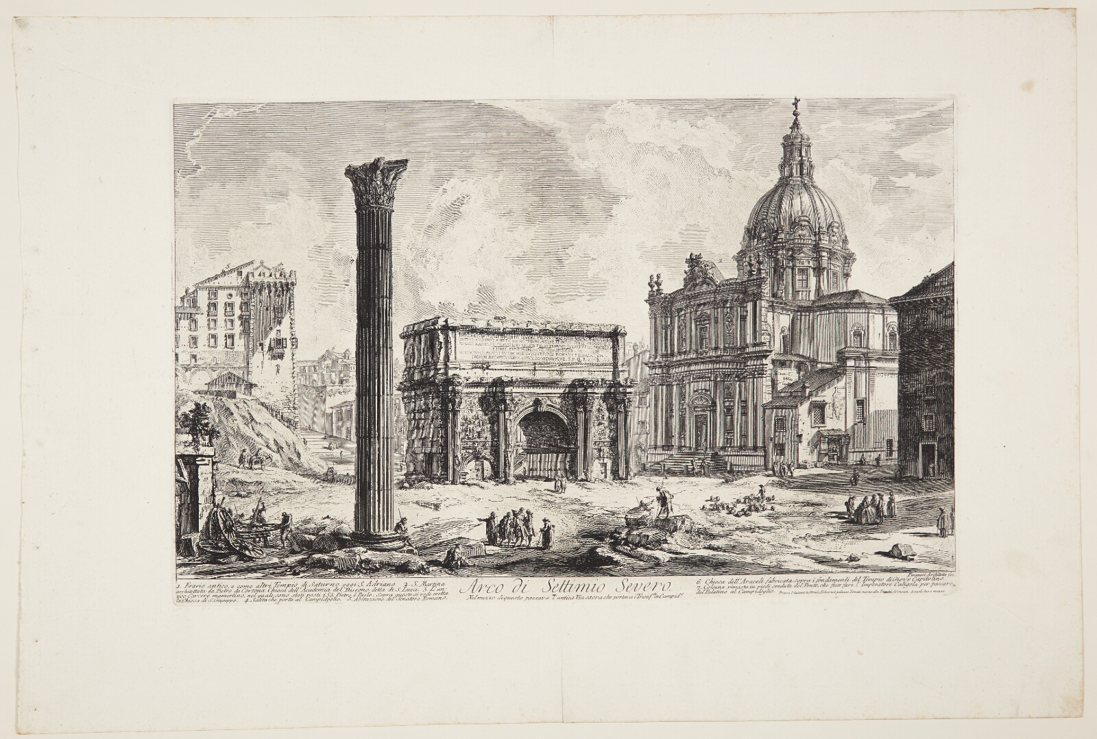 Giovanni Battista Piranesi, Septimius Severus' triumfbue, med SS. Martina e Luca-kirken til højre