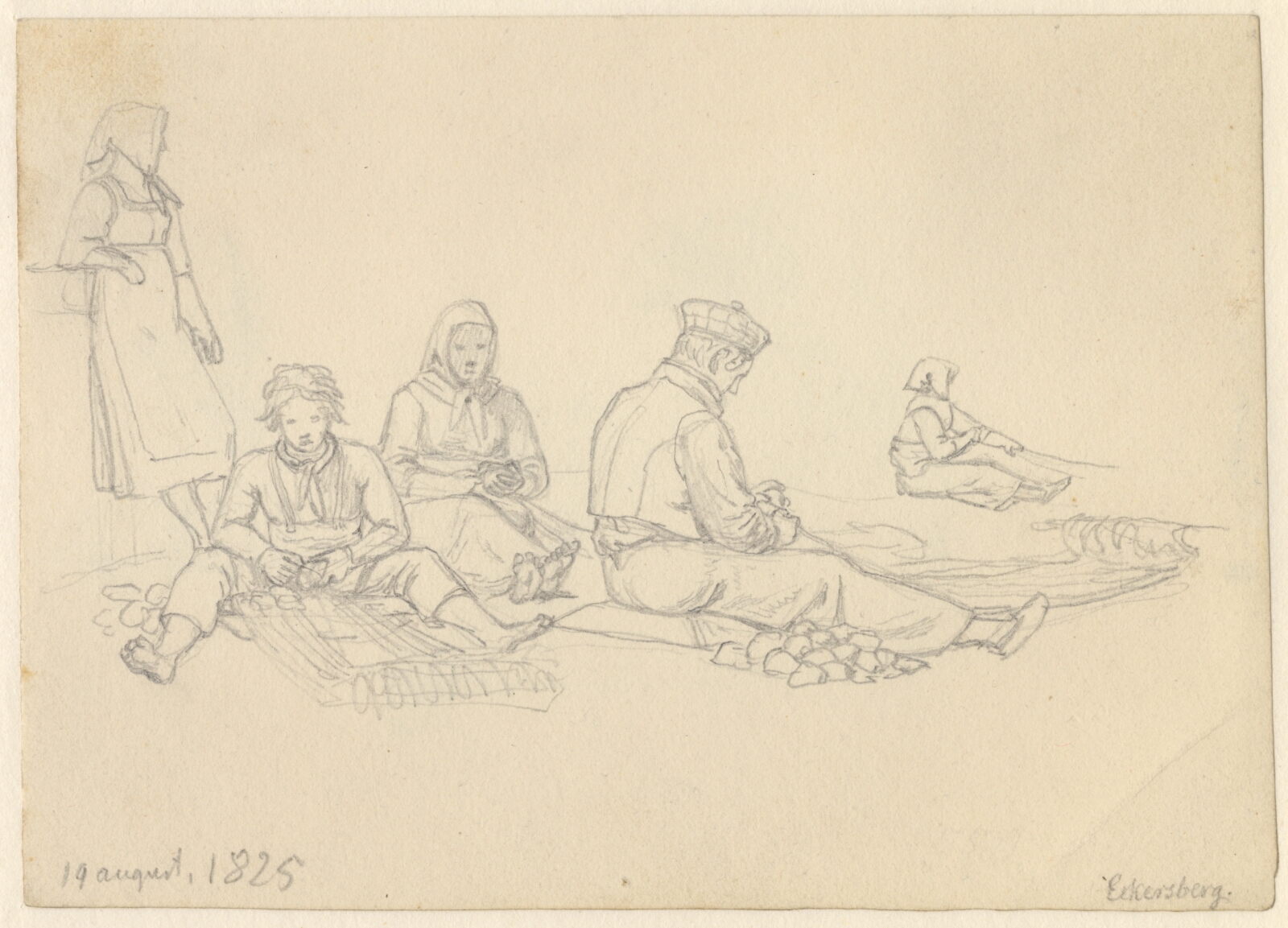 C.W. Eckersberg, En fiskerfamilie bøder garn.
