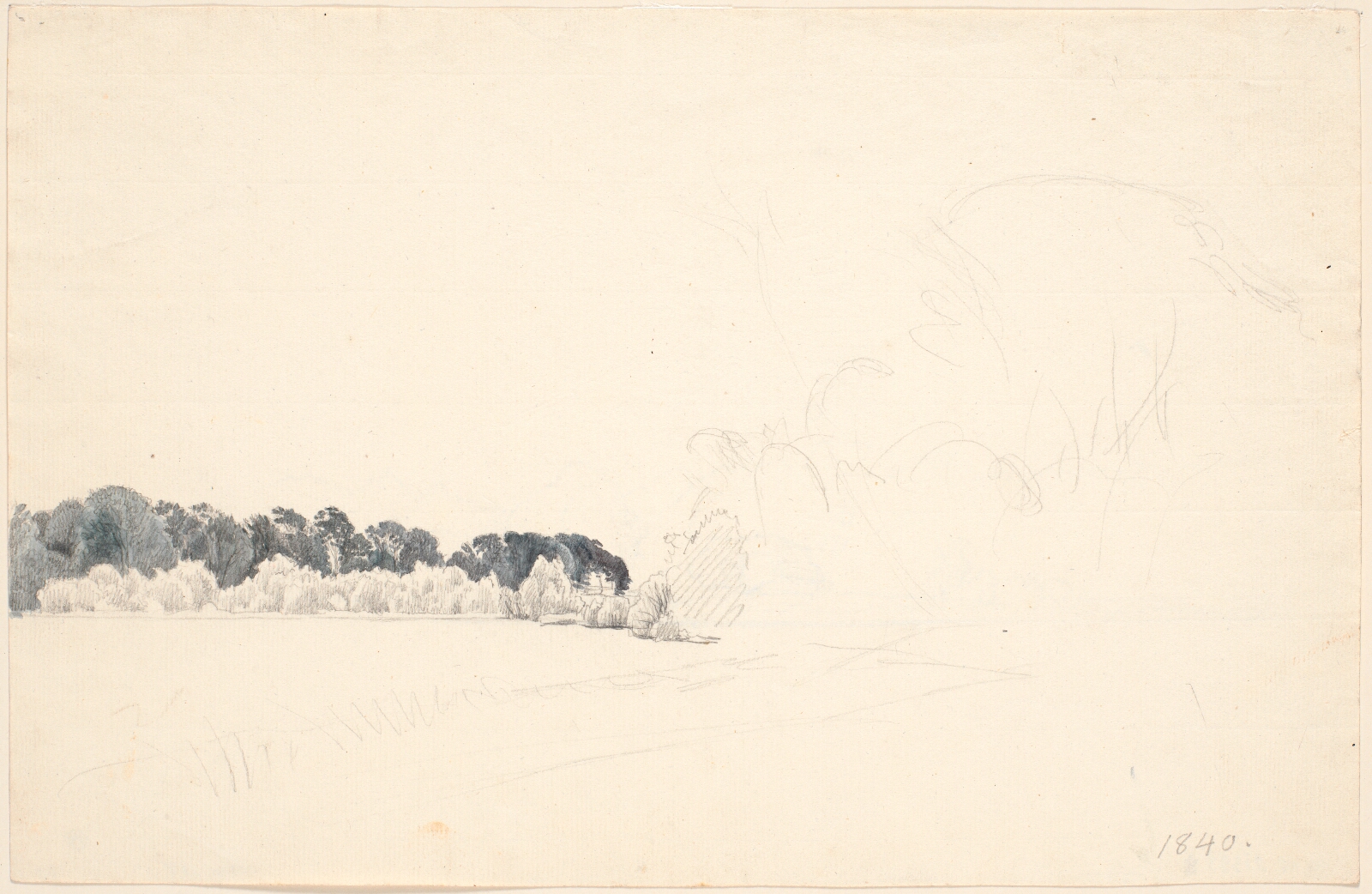 P.C. Skovgaard, Studieblad. T.v. et skovbryn, t.h. blyantskrads (trækupler).