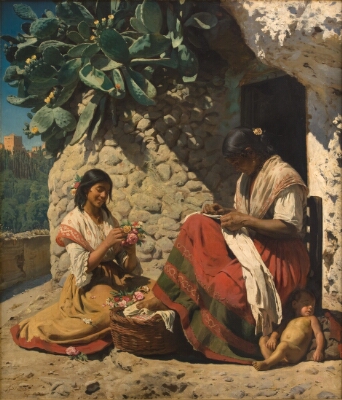 Two Gipsy Women Outside their Cottage. Spain