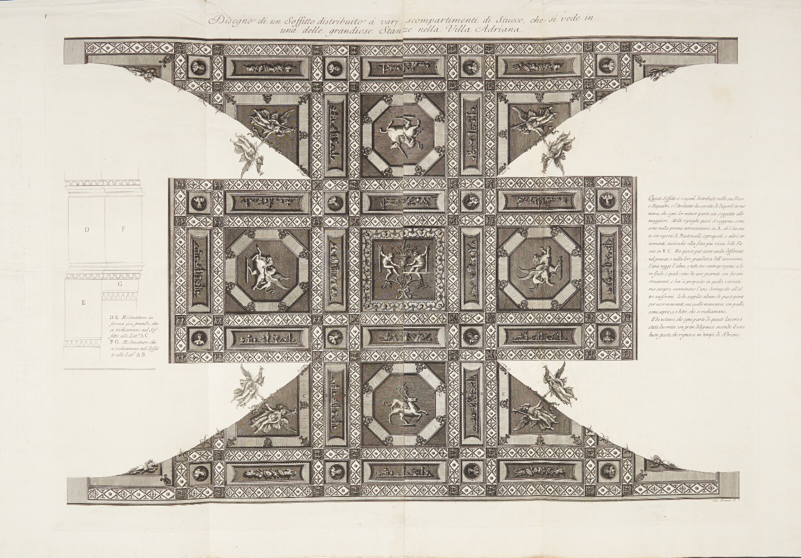 Giovanni Battista Piranesi, Udsmykket loft med sejsgudinder og dyr i kamp. Fra Hadrians Villa, Tivoli