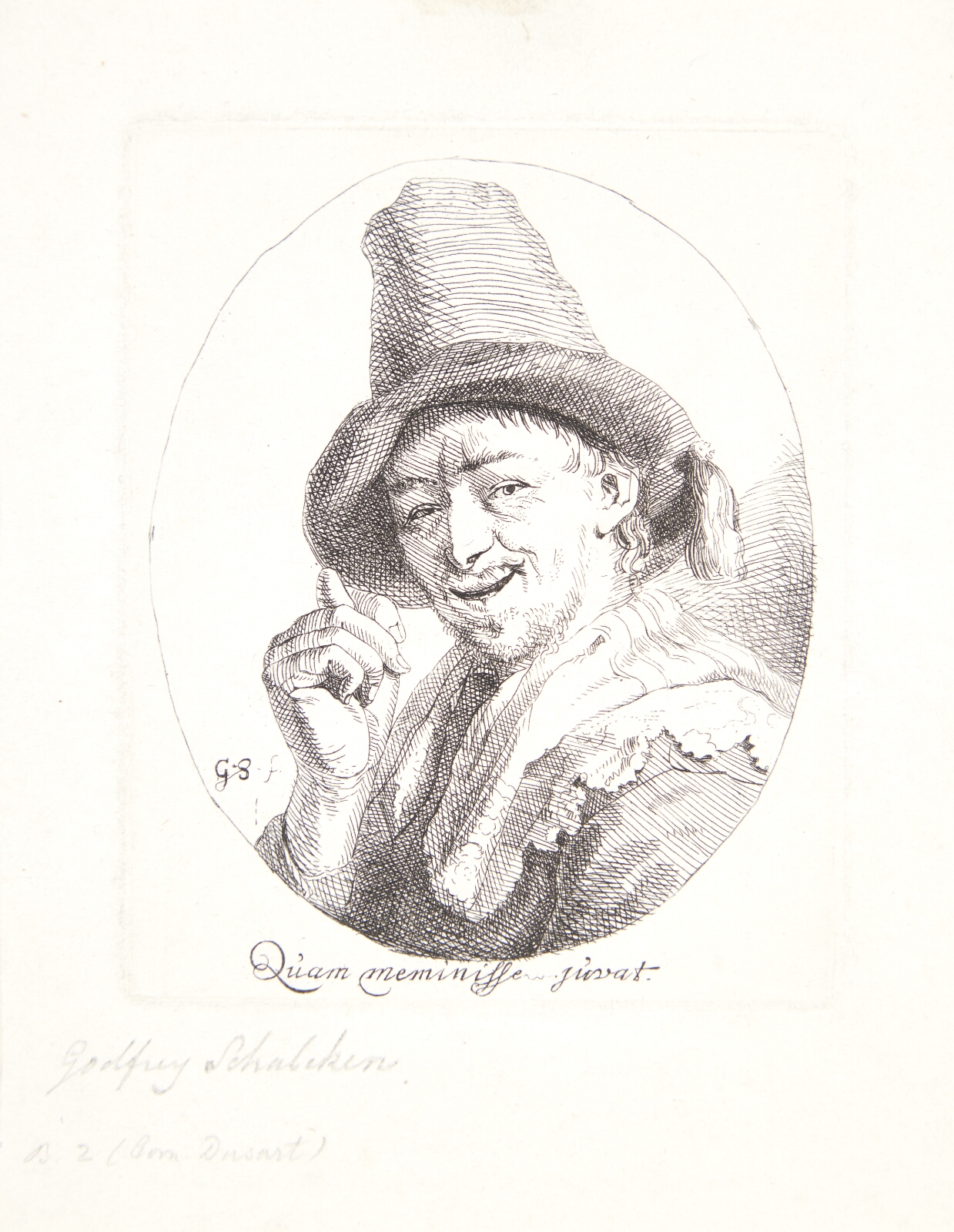 Godfried Schalcken, Mand med høj hat, der gør et obskønt håndtegn