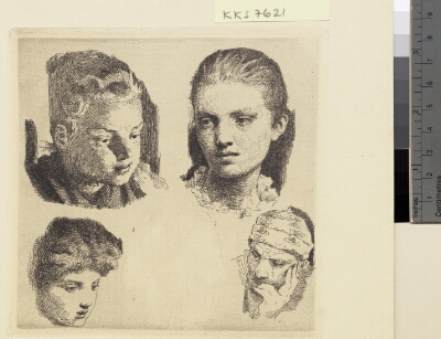 Prøveplade: Fem hoveder, Schwartz, Frans, 1899