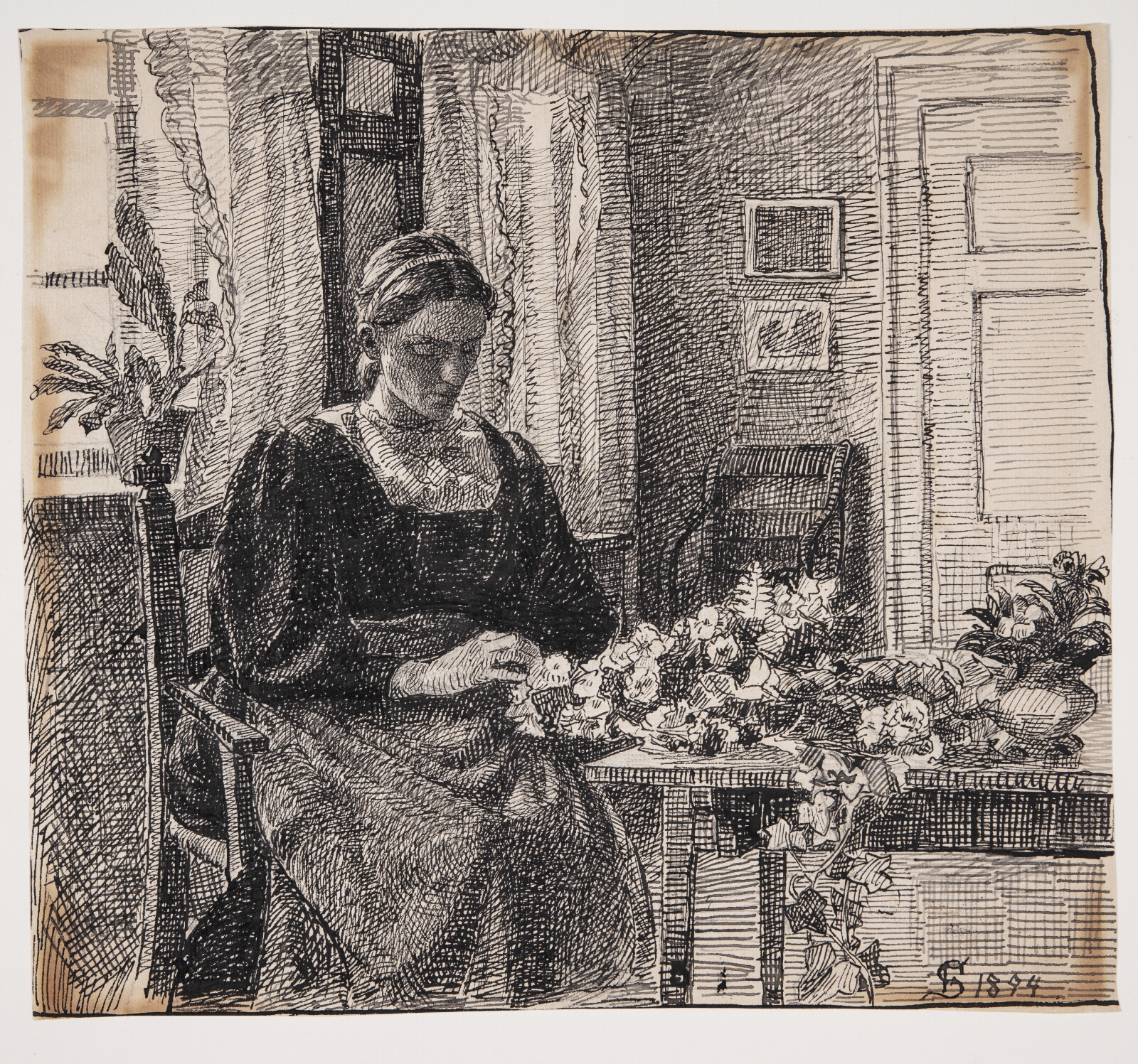 Fritz Syberg, Min hustru (fru Anna Syberg) binder krans