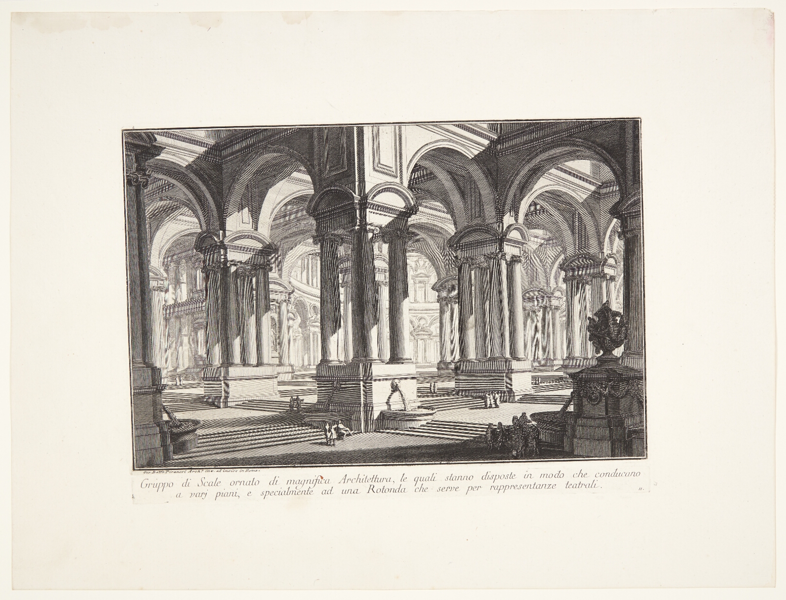 Giovanni Battista Piranesi, Trappegange, indfældet i prægtig arkitektur, med forskellige afsatser, specielt en rotunda beregnet til opførelse af teaterstykker