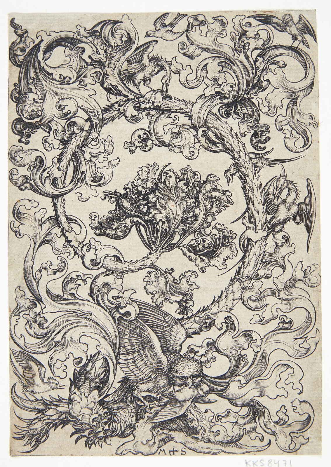 Martin Schongauer, Ornament med fugle, der spotter en ugle