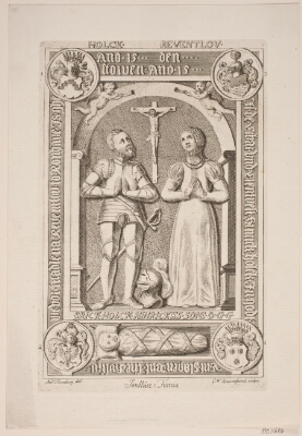H. Holck og hustrus gravsten. Illustration til ”Nobilitas Daniae ex monumentis”, Baurenfeind, Georg Vilhelm, 1750-1755