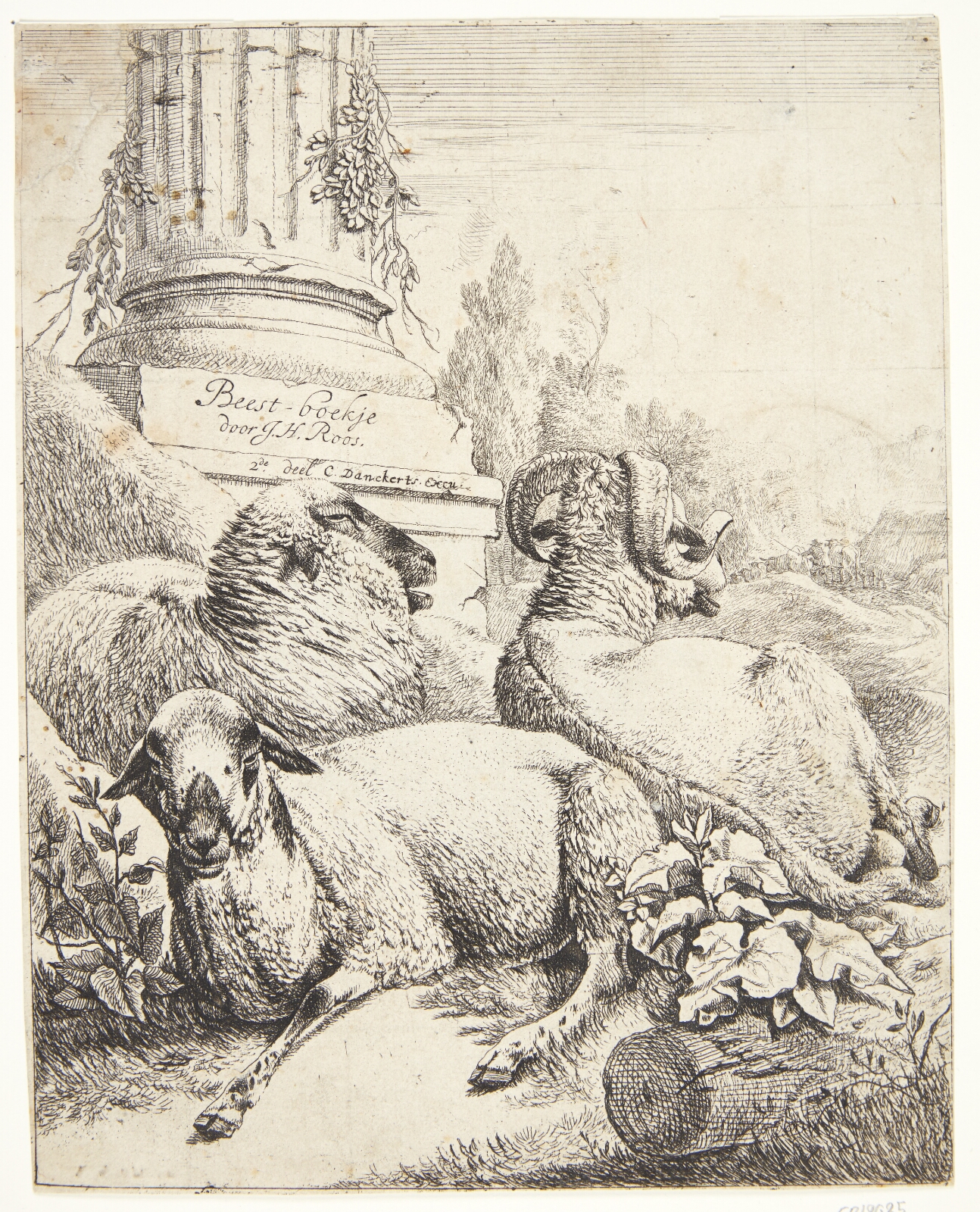 Johann Heinrich Roos, Vædder og to får ved en søjle