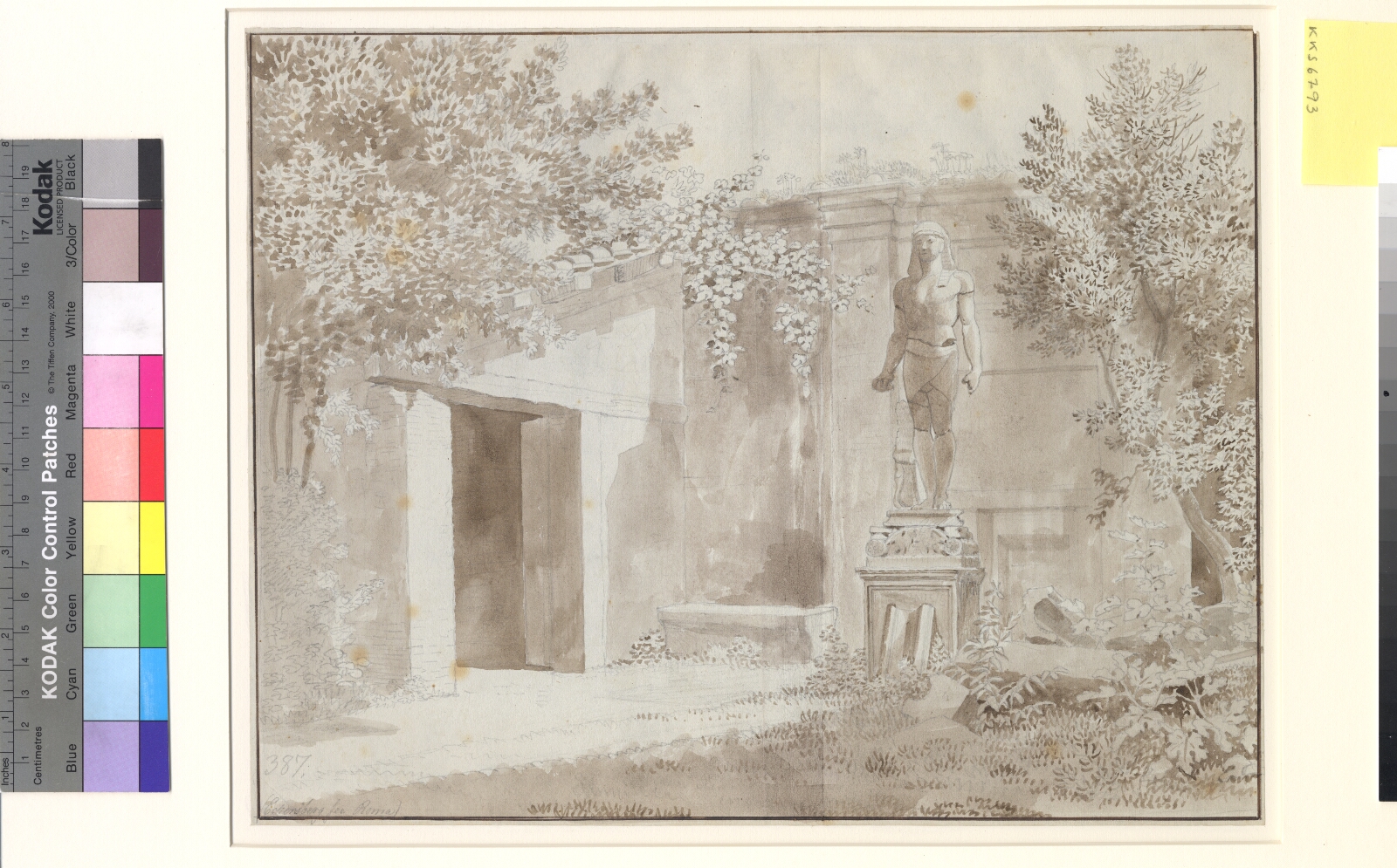 C.W. Eckersberg, Parti antageligt fra Palazzo Barberinis have med romersk Antinousstatue i ægyptisk stil, Rom