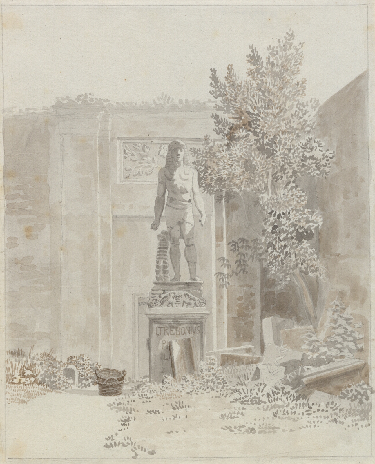 C.W. Eckersberg, Romersk antikstatue i ægyptisk stil, antageligt i Palazzo Barberinis have