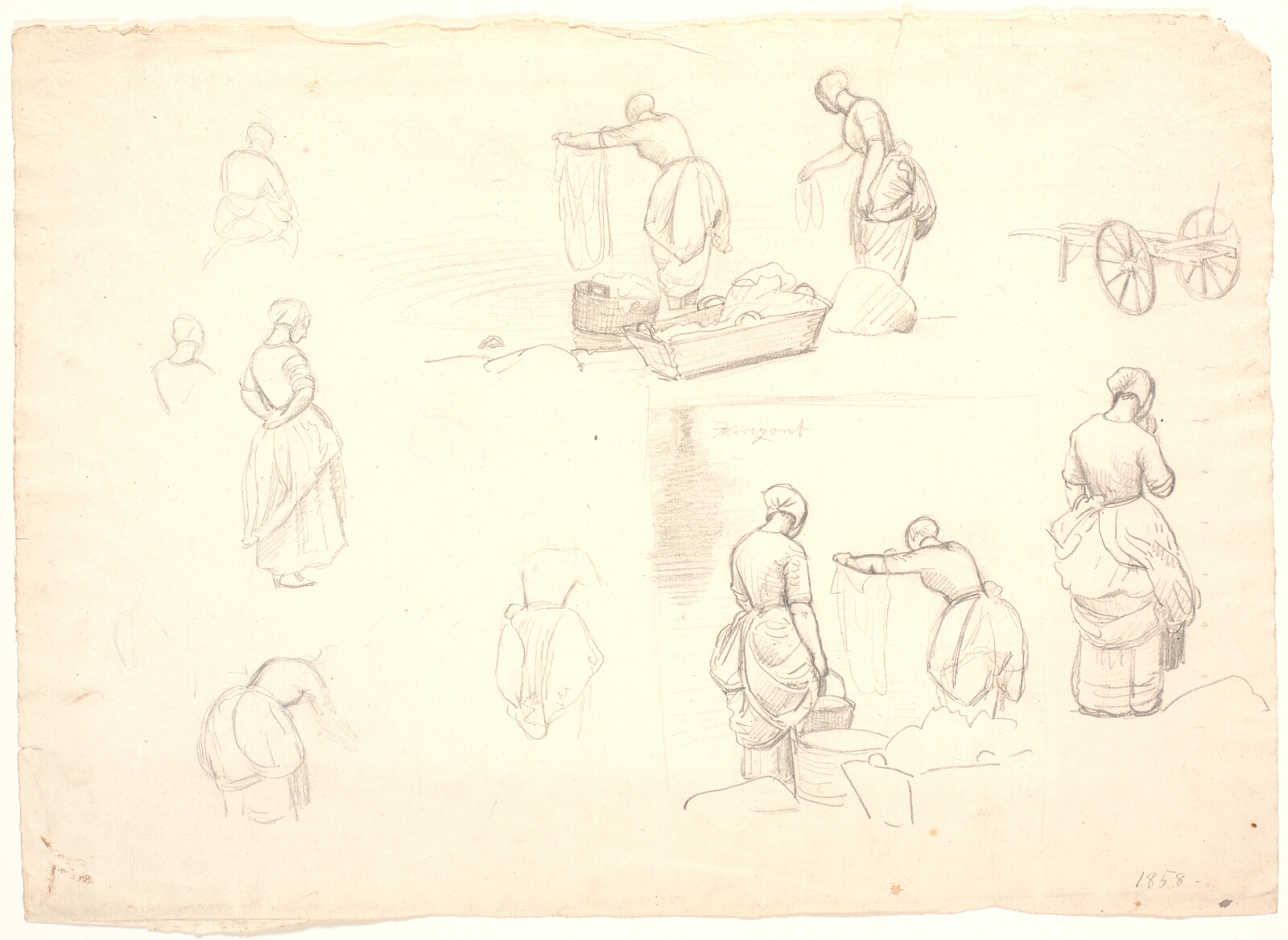 P.C. Skovgaard, Syv detailstudier samt to studier til maleriet: "Vaskekoner ved Bondedammen i Hellebæk". 3. august 1838