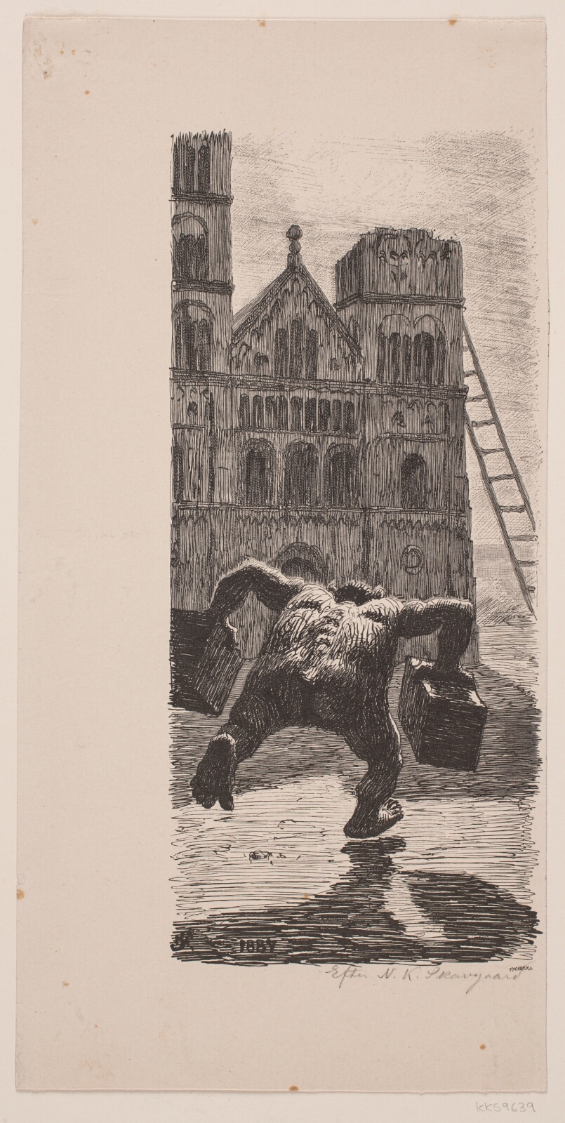 F. Hendriksen, Trolden bygger Domkirken i Lund. Illustration til Poul Møller, "Sct Laurentius"