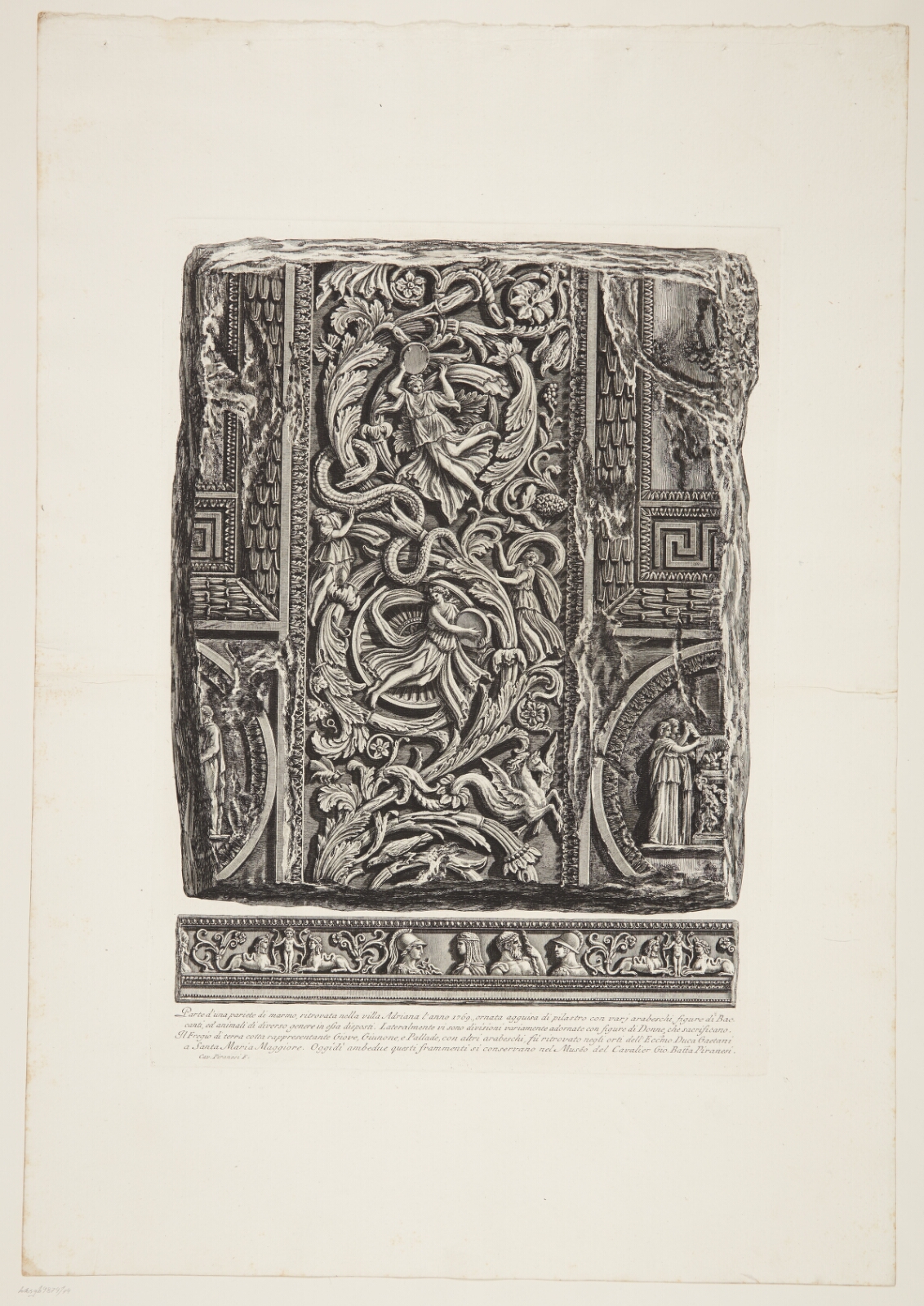 Giovanni Battista Piranesi, Ornamenteret fragment i sten fra Hadrians Villa i Tivoli, med arabesker og bakkanter, samt terracottafrise fra Gaetani-haverne