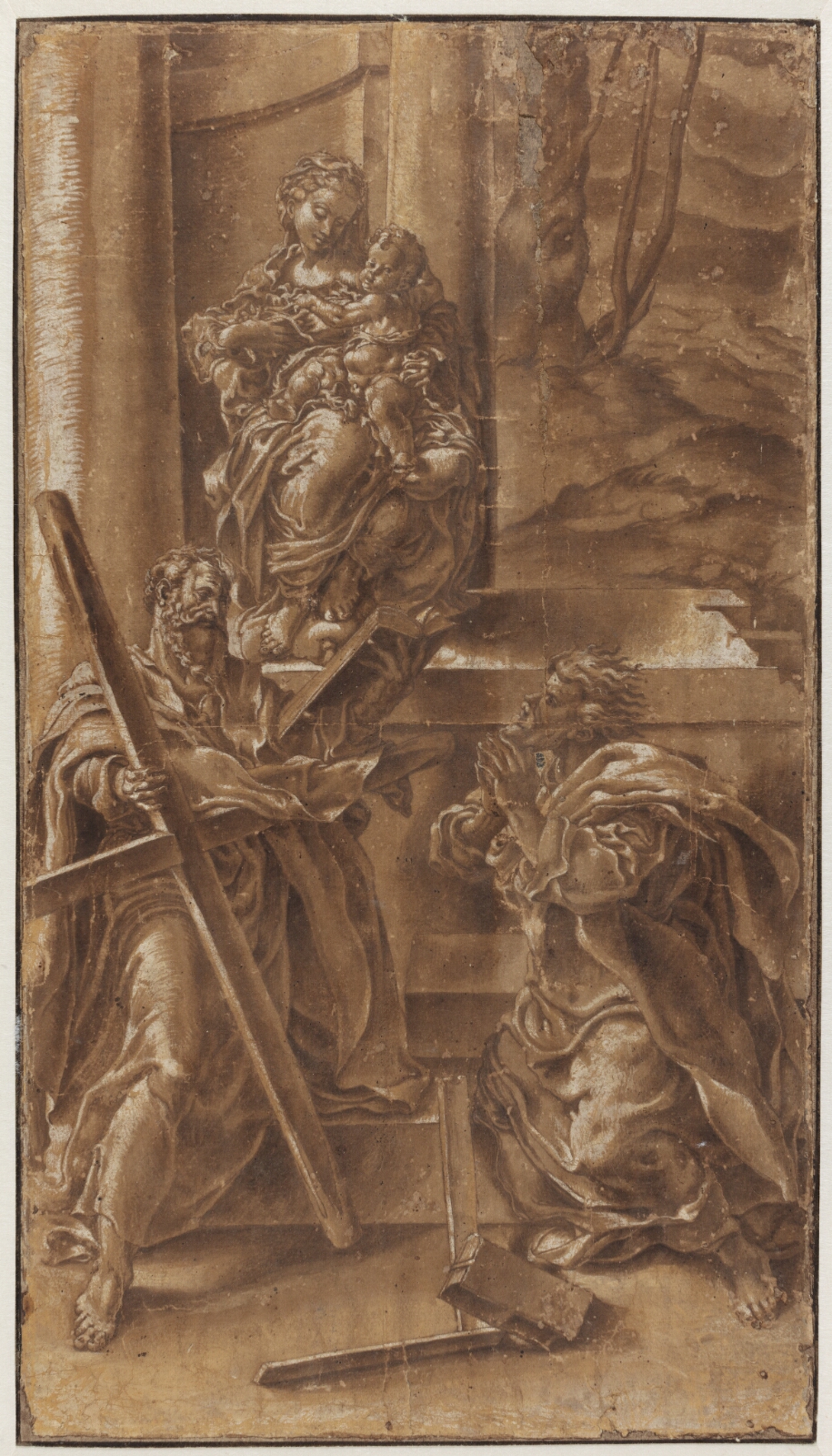 Lelio Orsi, Madonna med barnet samt apostlen Andreas (t.v.) og den hellige Judas (t.h.)