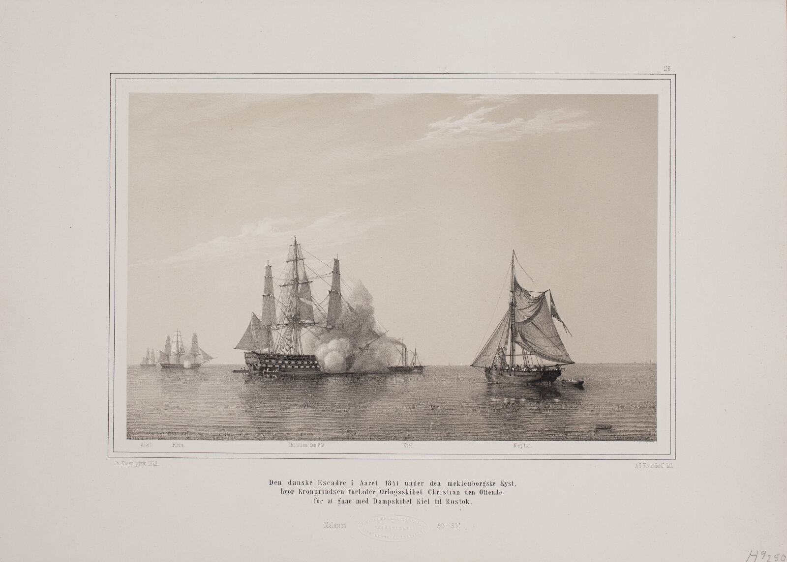 Adolph Kittendorff, Den danske escadre i året 1841 unde rden meklenborgske kyst. Hvor kronprinsen forlader orlogsskibet Christian den ottende for at gå med dampskibet Kiel til Rostok