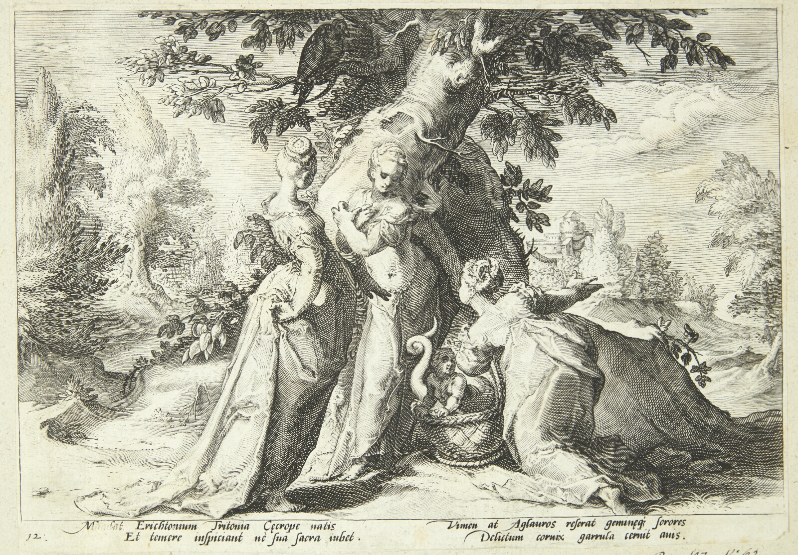 Hendrick Goltzius, Kekrops døtre åbner kurven, der er betroet dem af Minerva