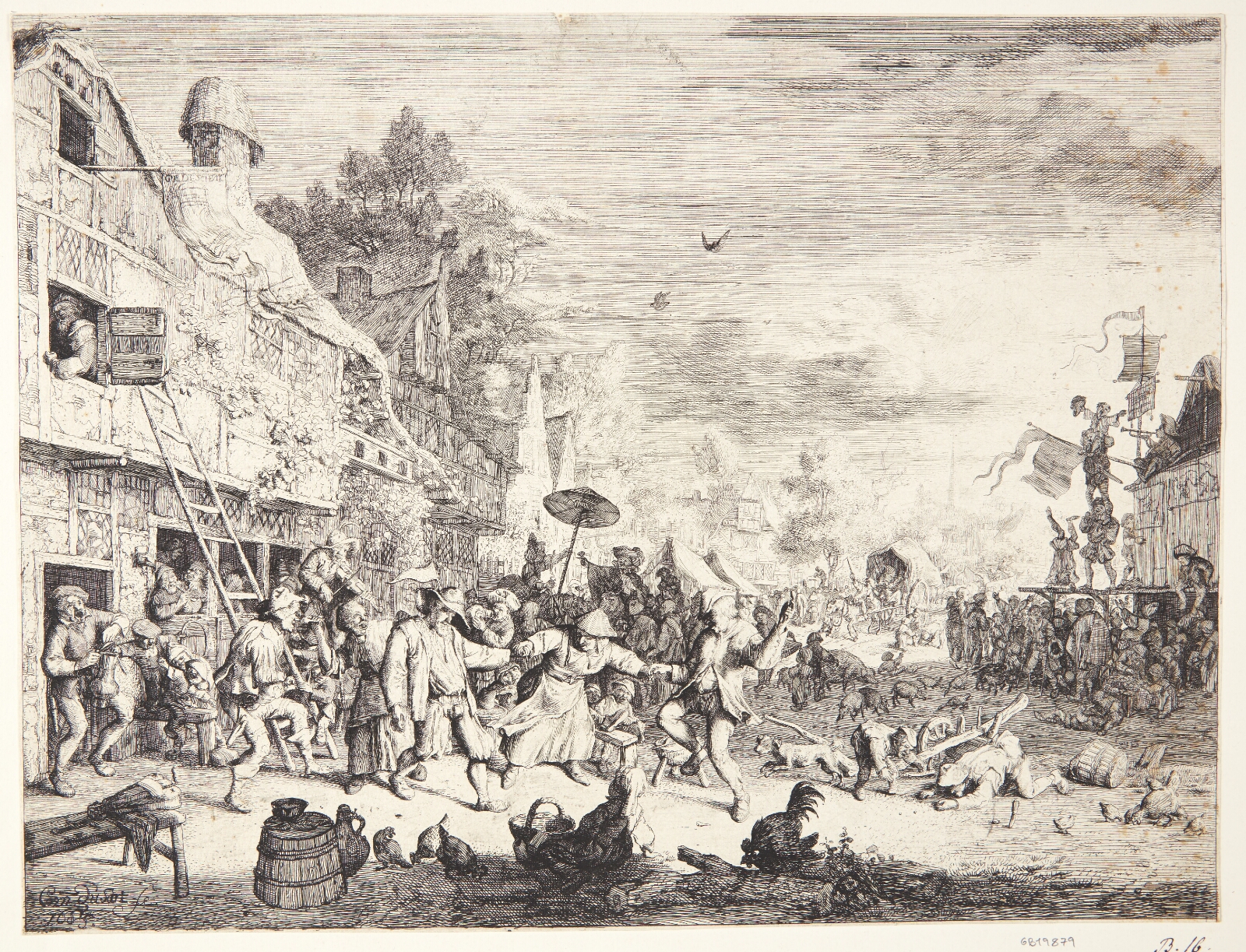 Cornelis Dusart, Markedsdag med festende bønder i en landsby