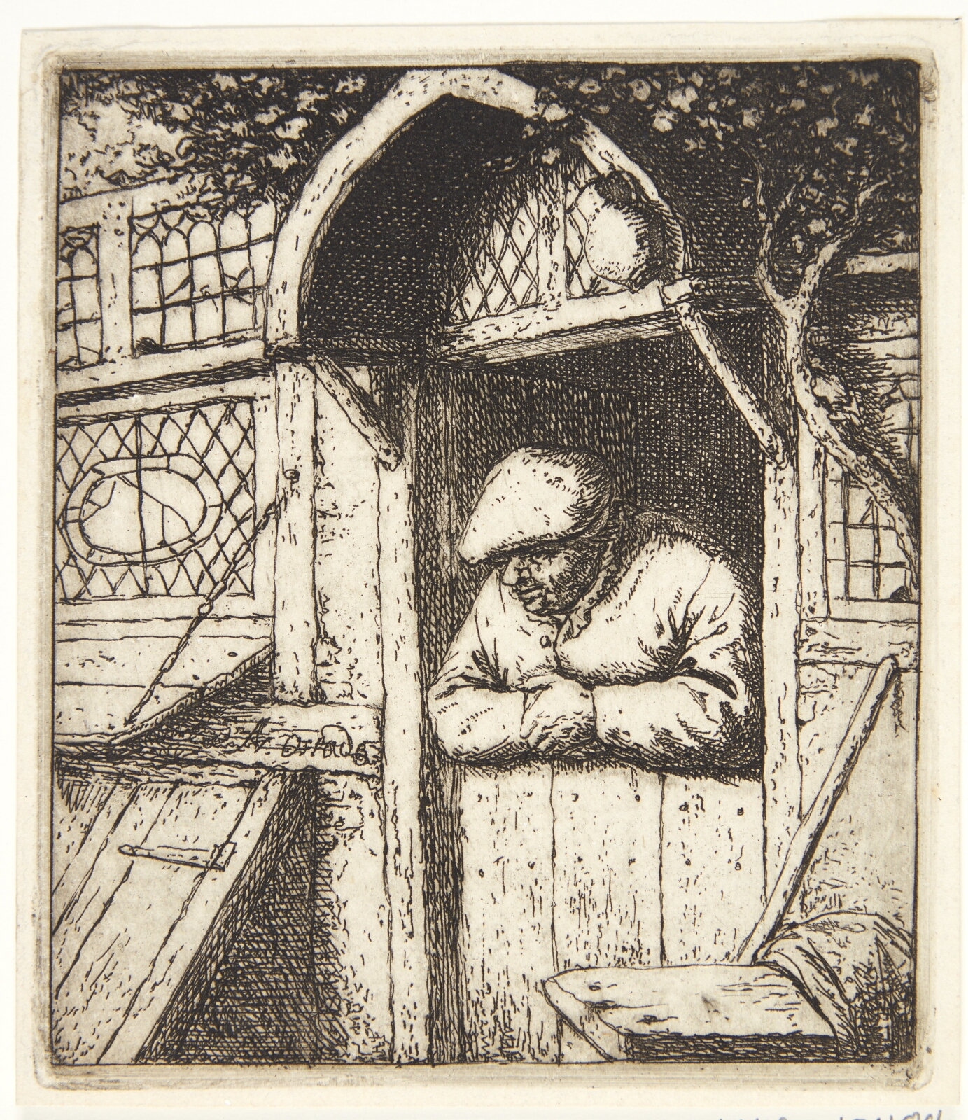 Adriaen van Ostade, Bonde, der læner sig ud ad en døråbning