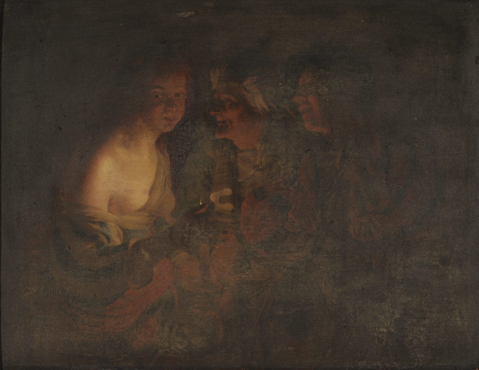 Gerard van Honthorst, Ung pige med lysestage, gammel kone, samt violinspiller