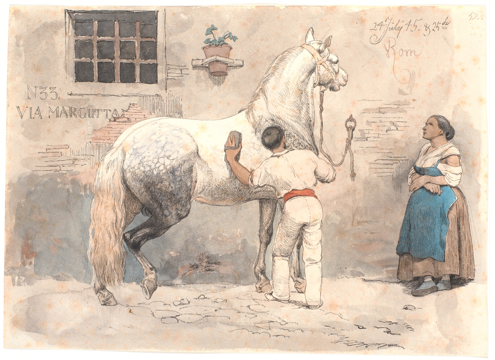 Johan Thomas Lundbye, En gråskimlet hest strigles i Via Margutta