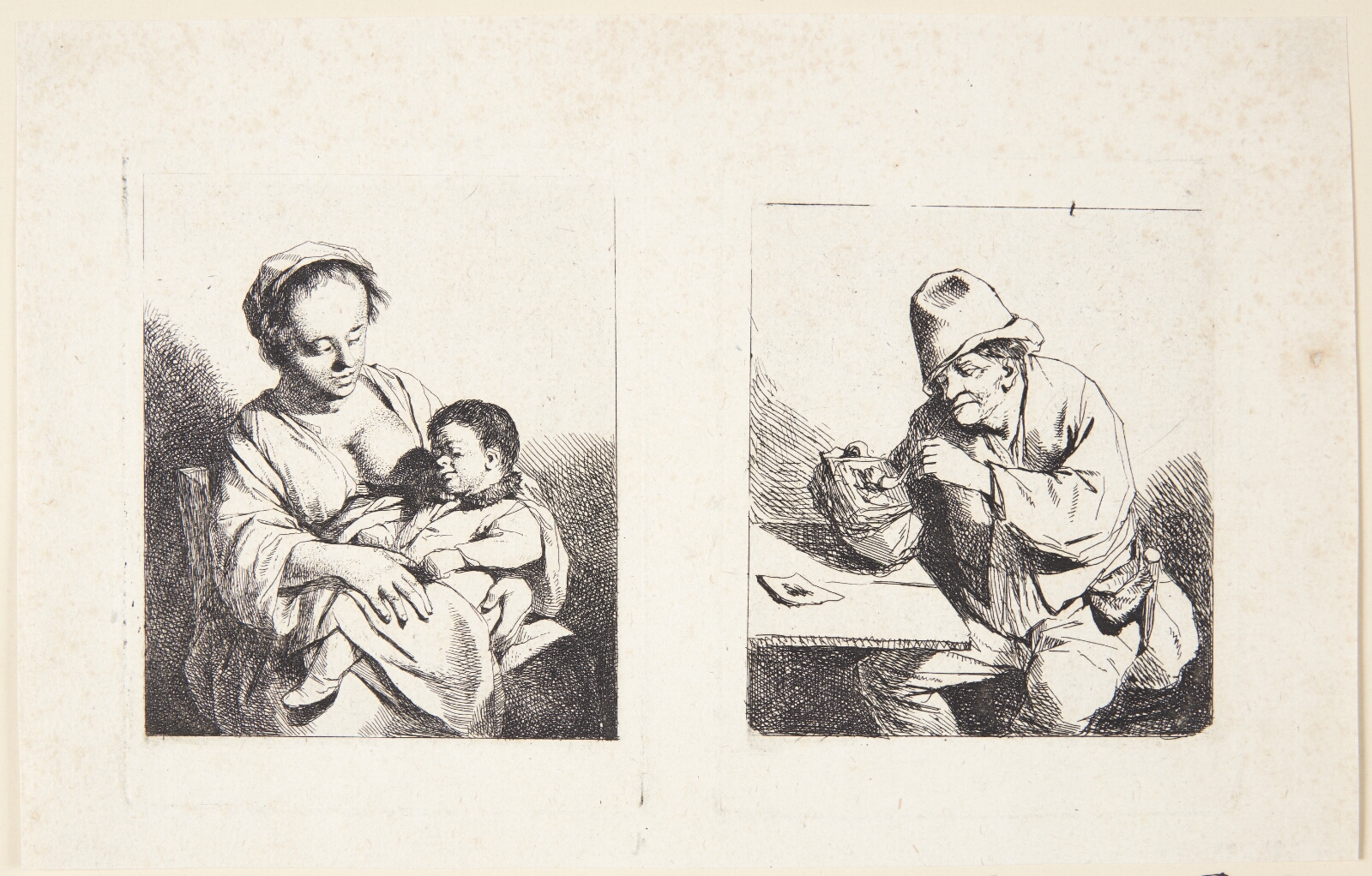 Cornelis Pietersz Bega, "En mor med sit barn" og "En bonde, der tænder sin pibe"